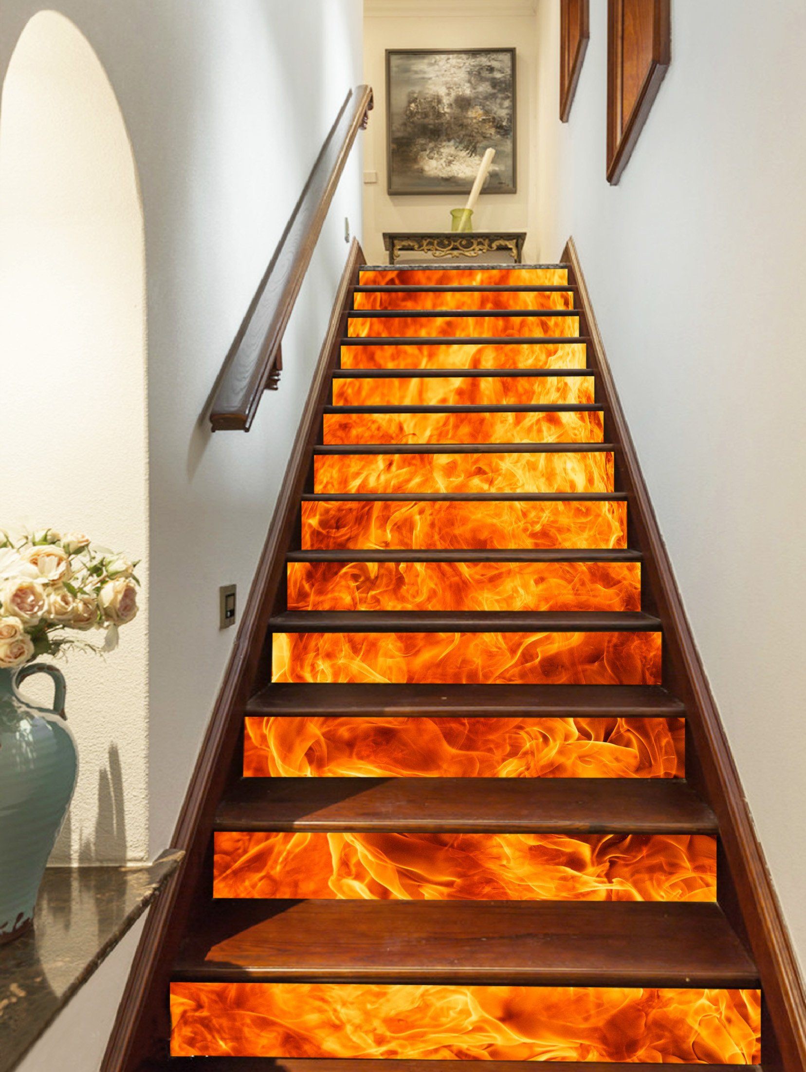 3D Flaming Fire 1139 Stair Risers Wallpaper AJ Wallpaper 