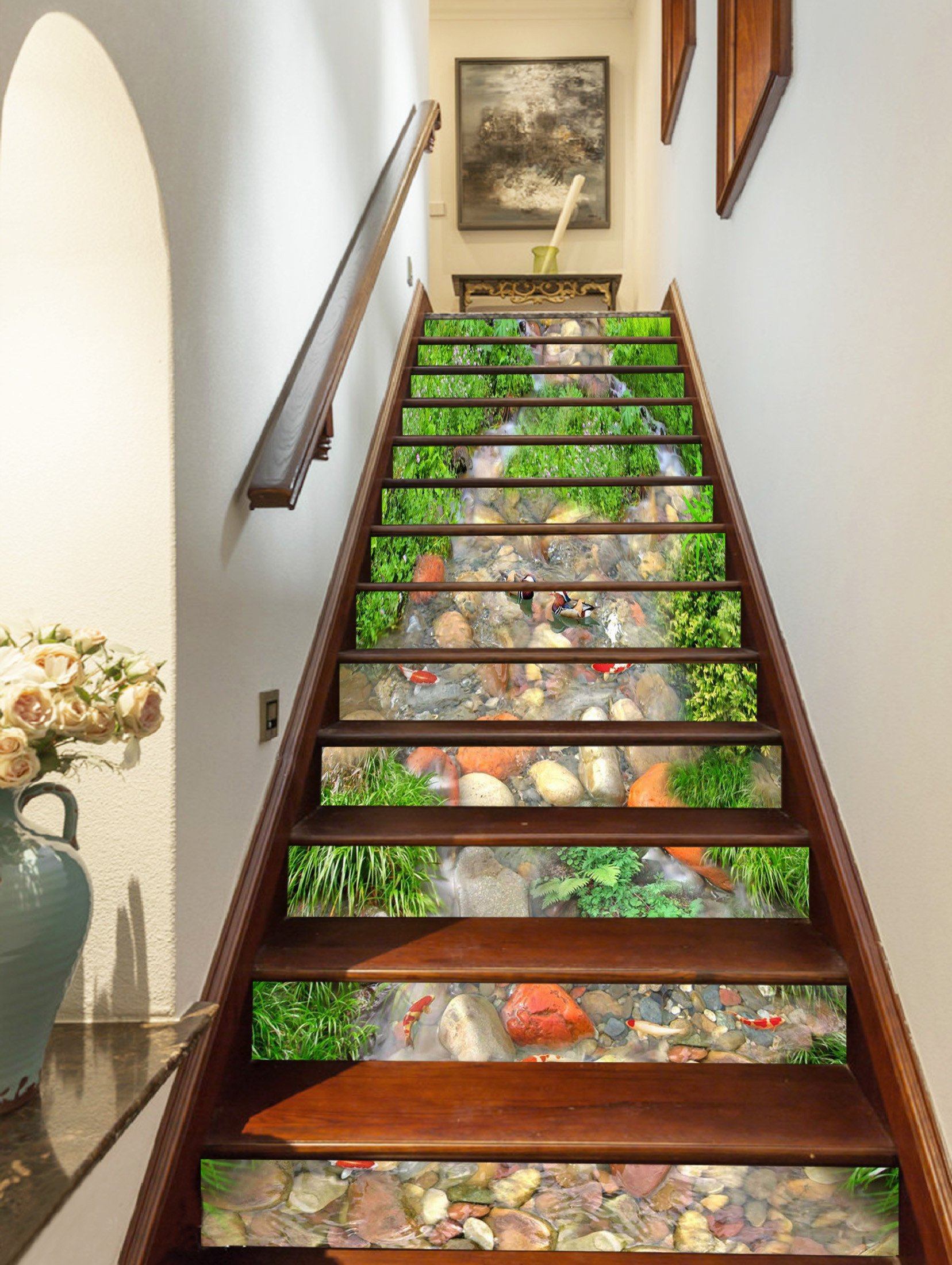 3D Creek Fishes Mandarin Ducks 435 Stair Risers Wallpaper AJ Wallpaper 