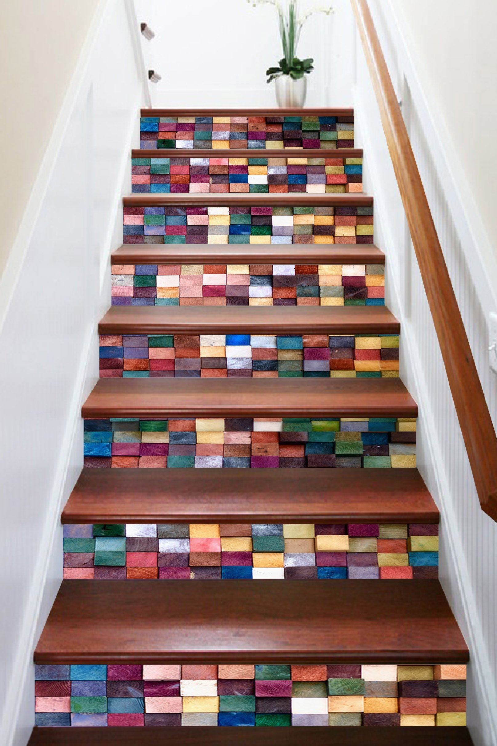 3D Rainbow Block 53732 Marble Tile Texture Stair Risers Wallpaper AJ Wallpaper 