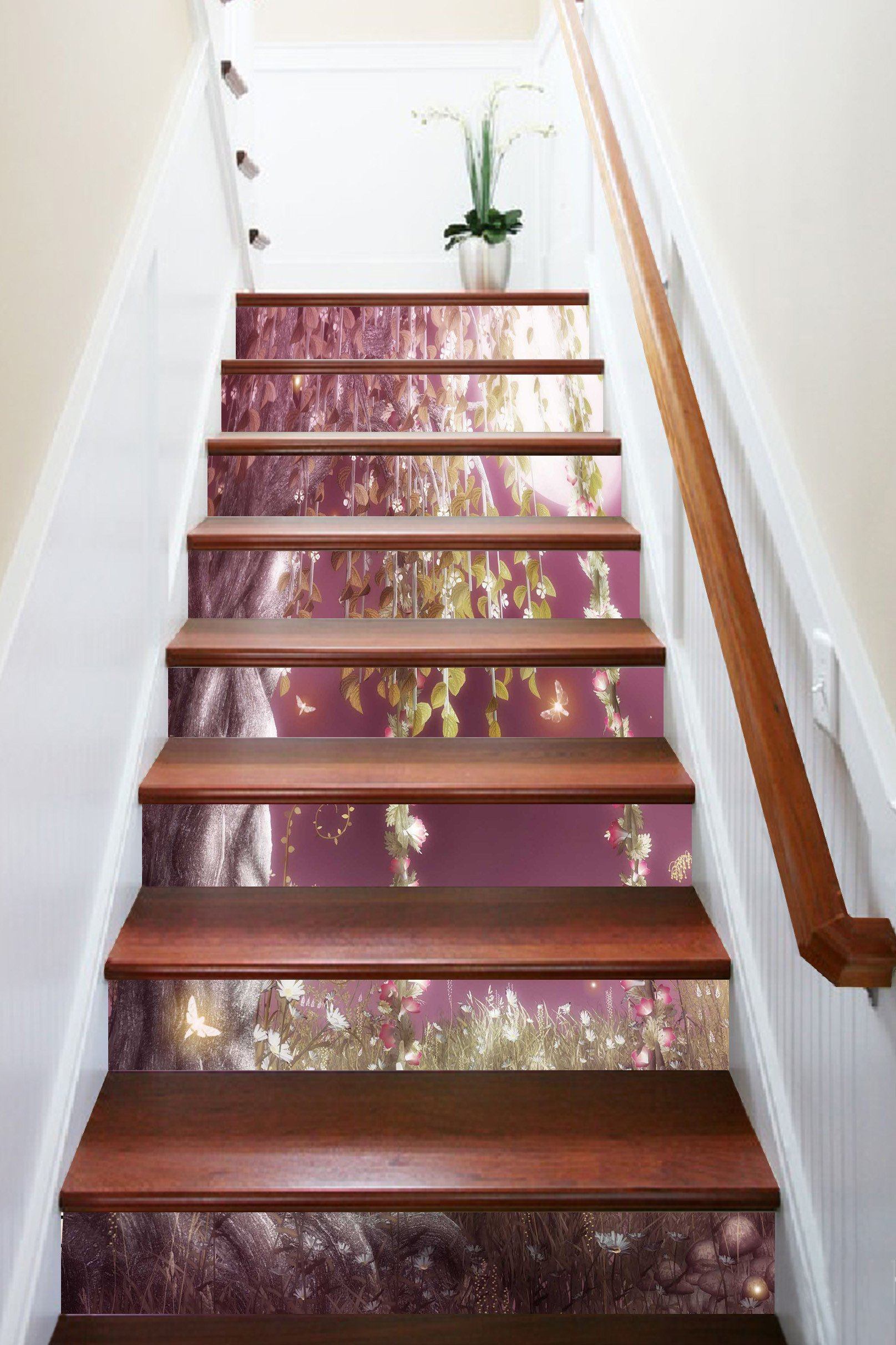 3D Flowers Vine Swing 1033 Stair Risers Wallpaper AJ Wallpaper 