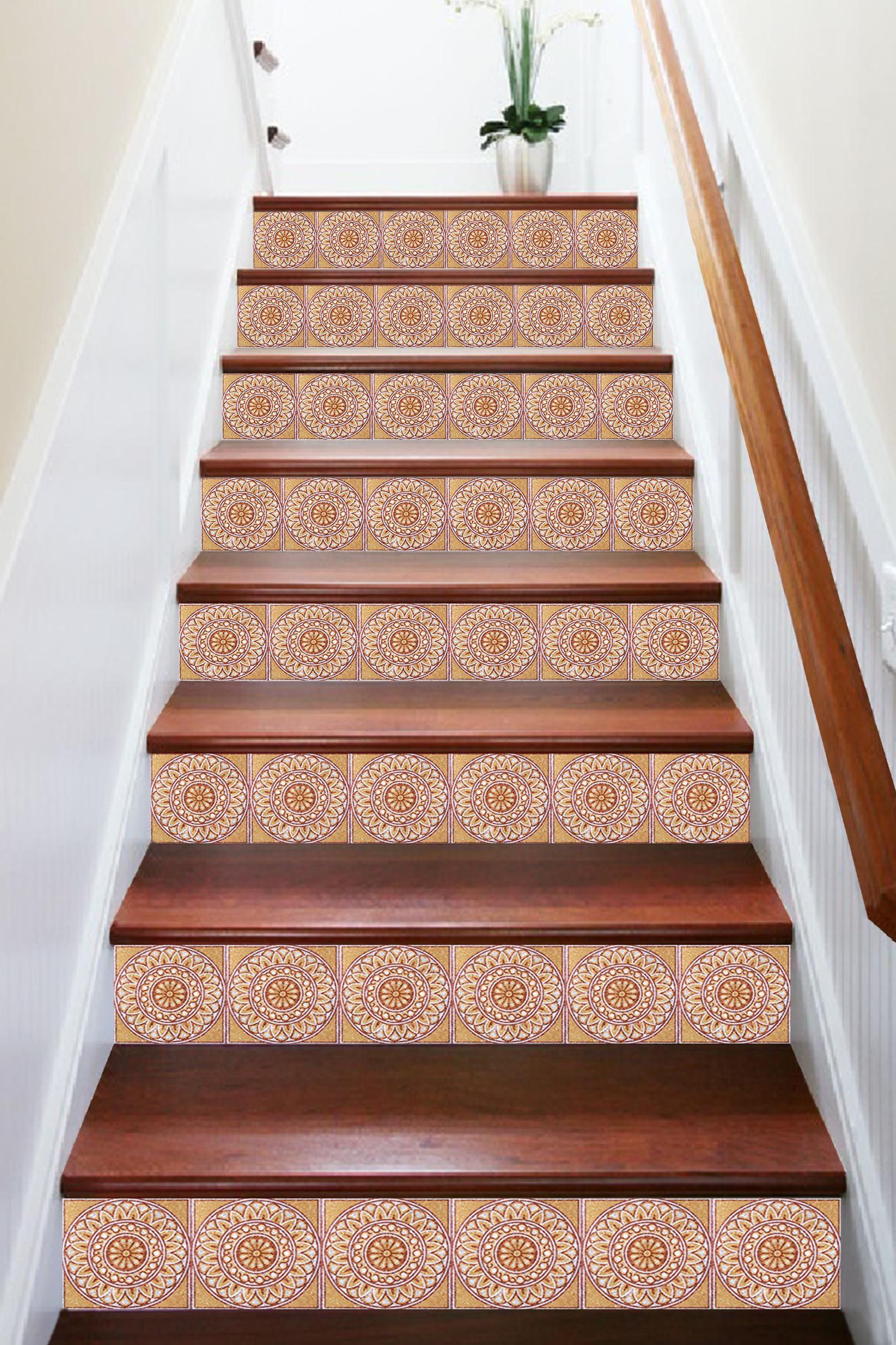 3D Round Flower Pattern 1666 Stair Risers Wallpaper AJ Wallpaper 