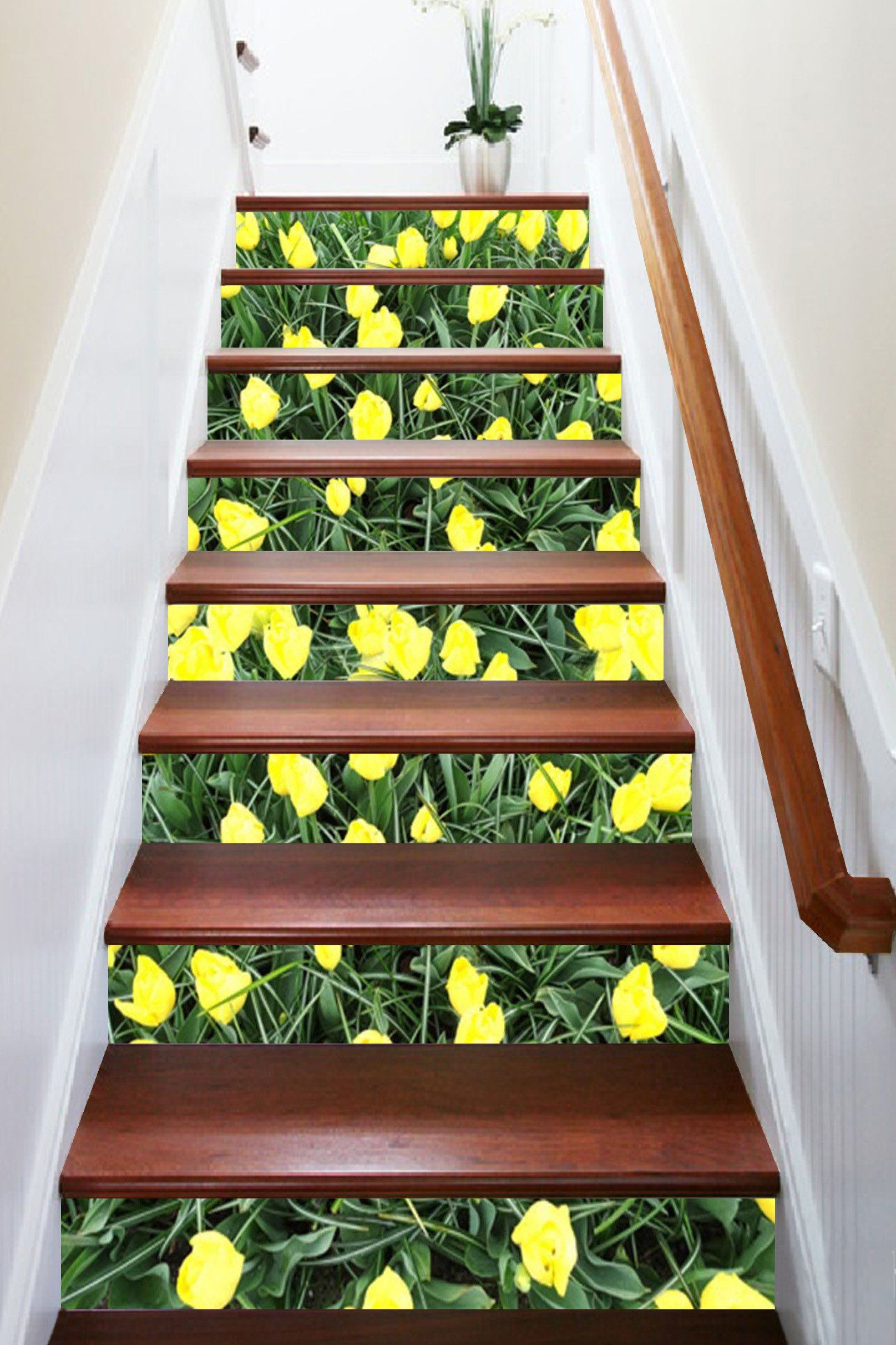 3D Grass Yellow Flowers 1475 Stair Risers Wallpaper AJ Wallpaper 