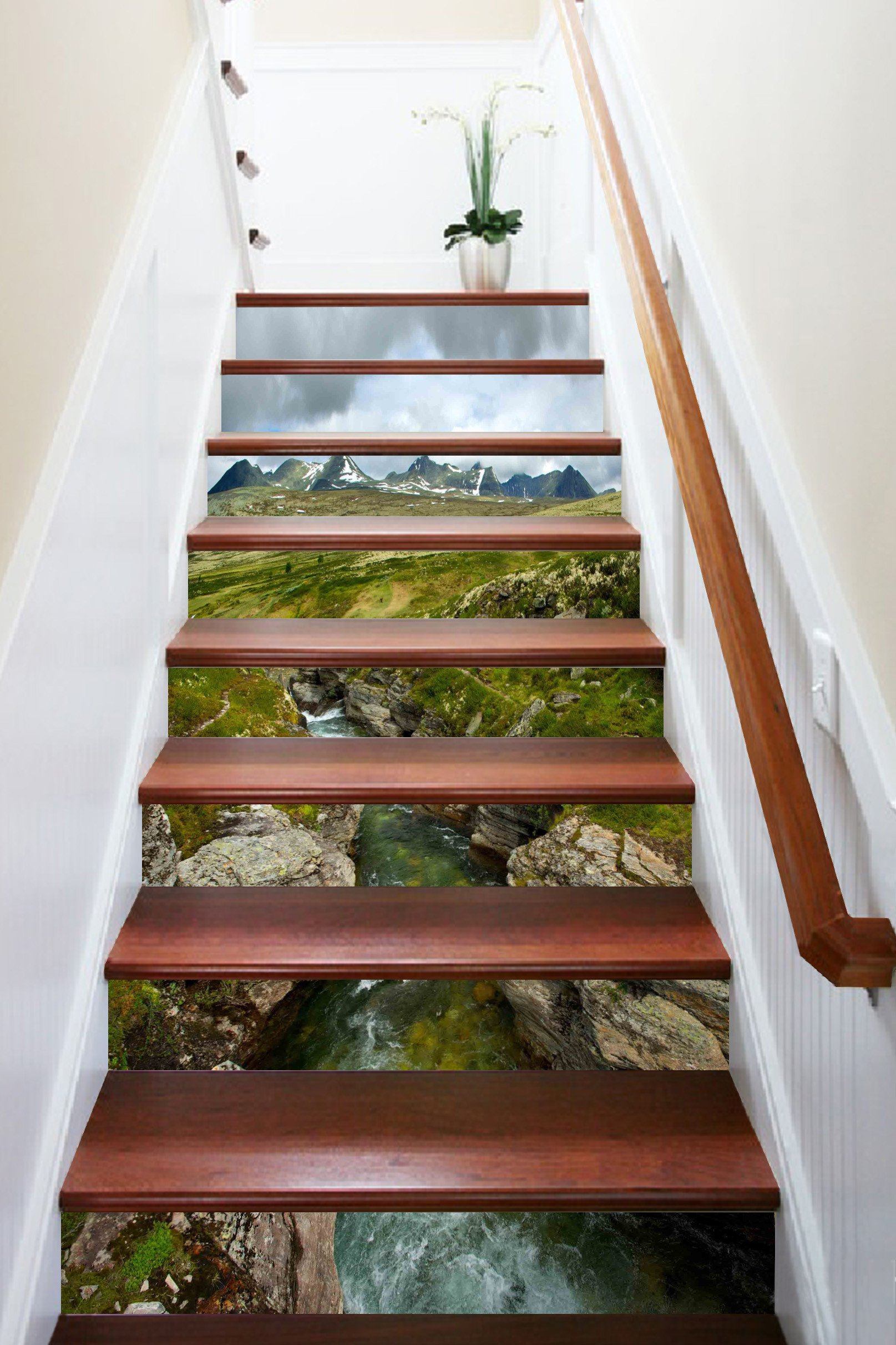 3D Mountains River 1203 Stair Risers Wallpaper AJ Wallpaper 