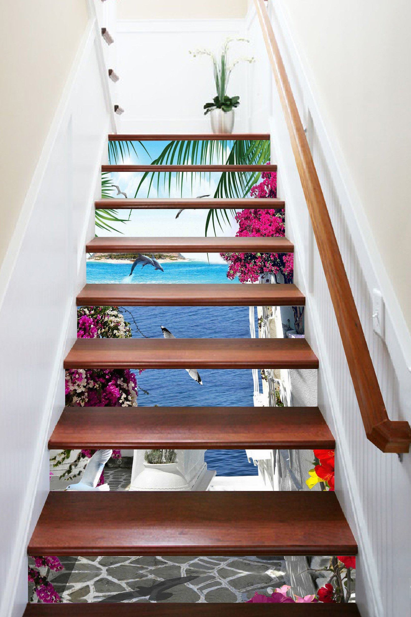 3D Seaside Town Scenery 1158 Stair Risers Wallpaper AJ Wallpaper 