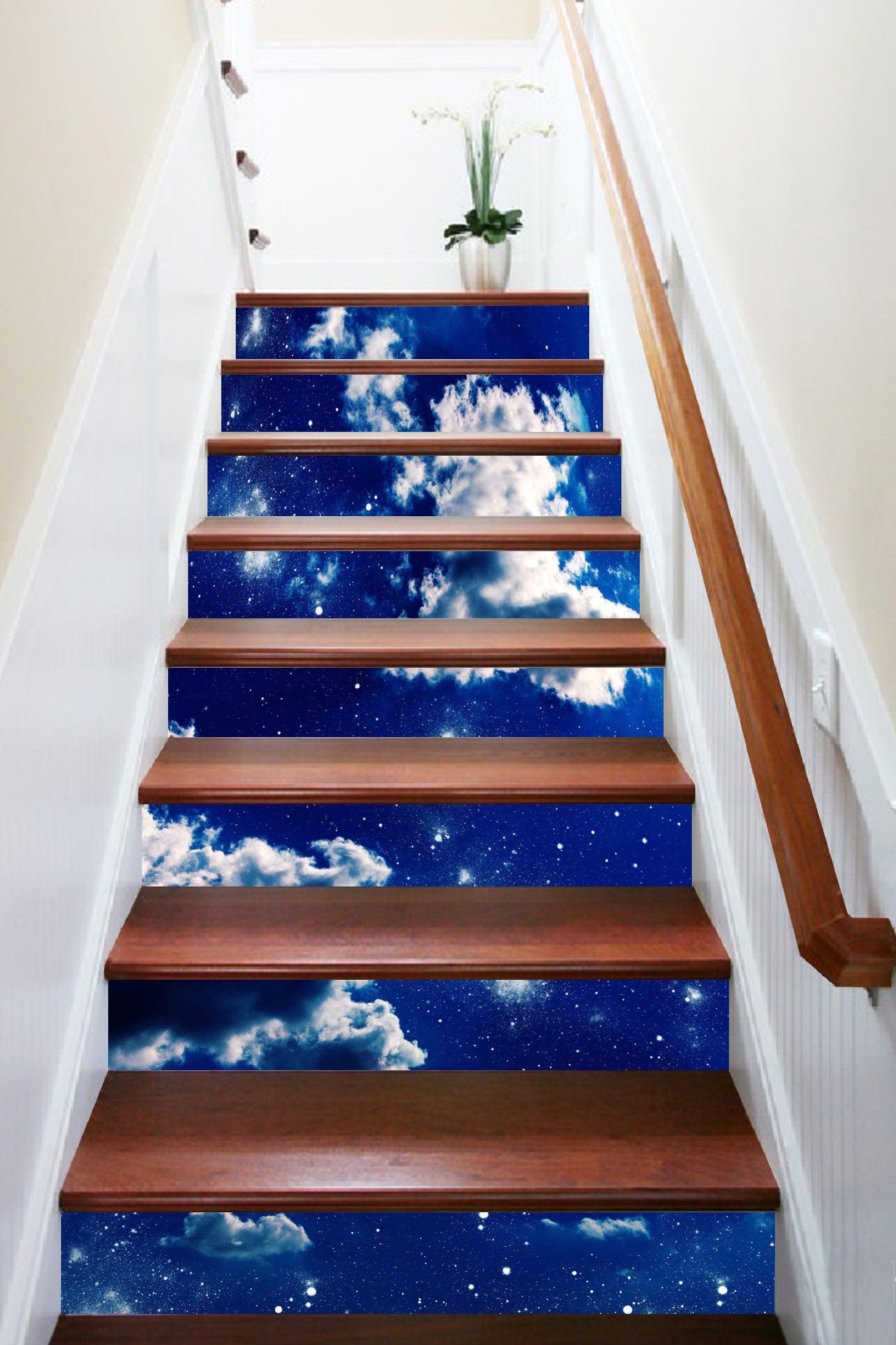3D Blue Sky Stars Clouds 795 Stair Risers Wallpaper AJ Wallpaper 