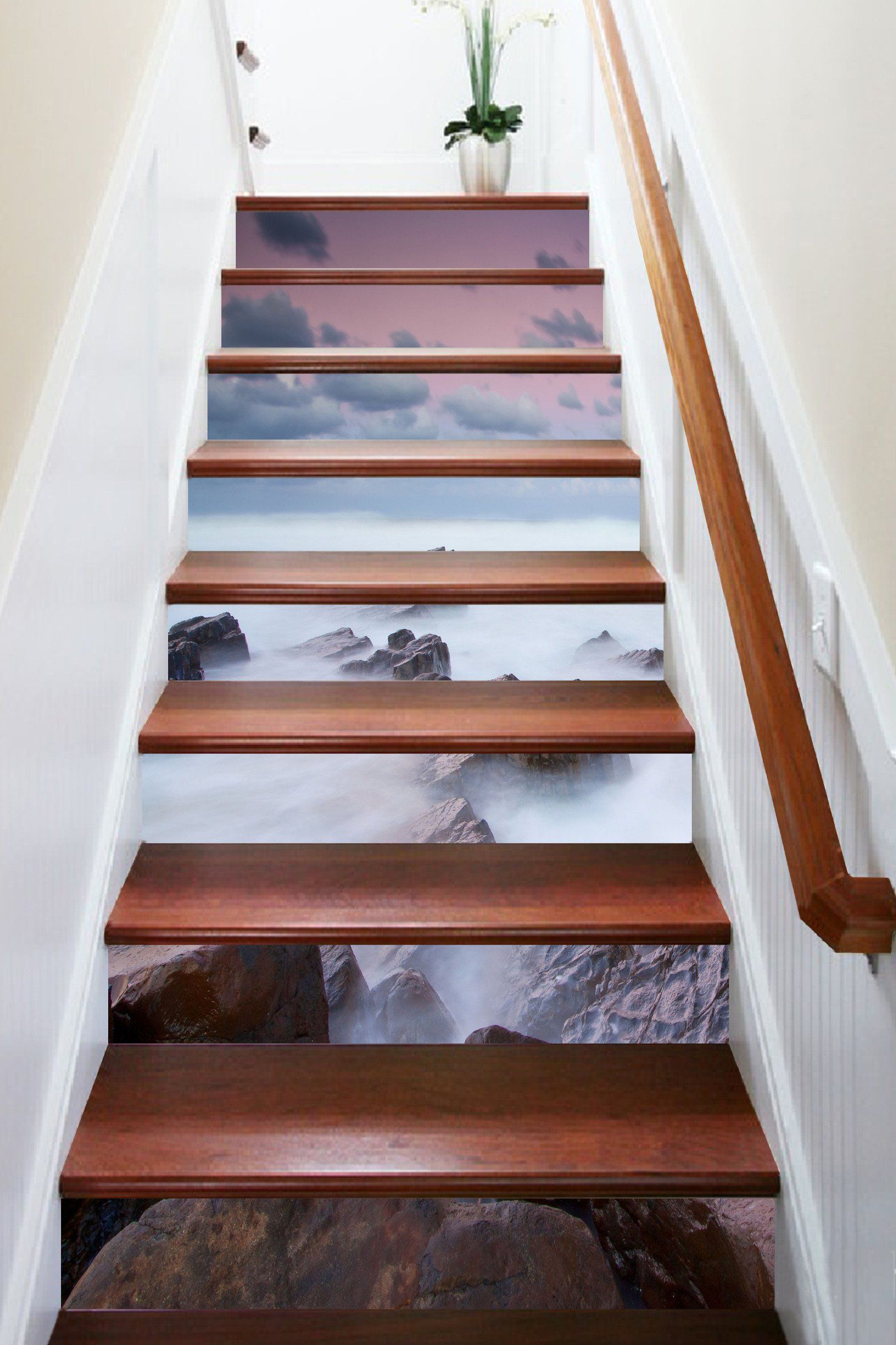 3D Misty Sea Stones 1567 Stair Risers Wallpaper AJ Wallpaper 