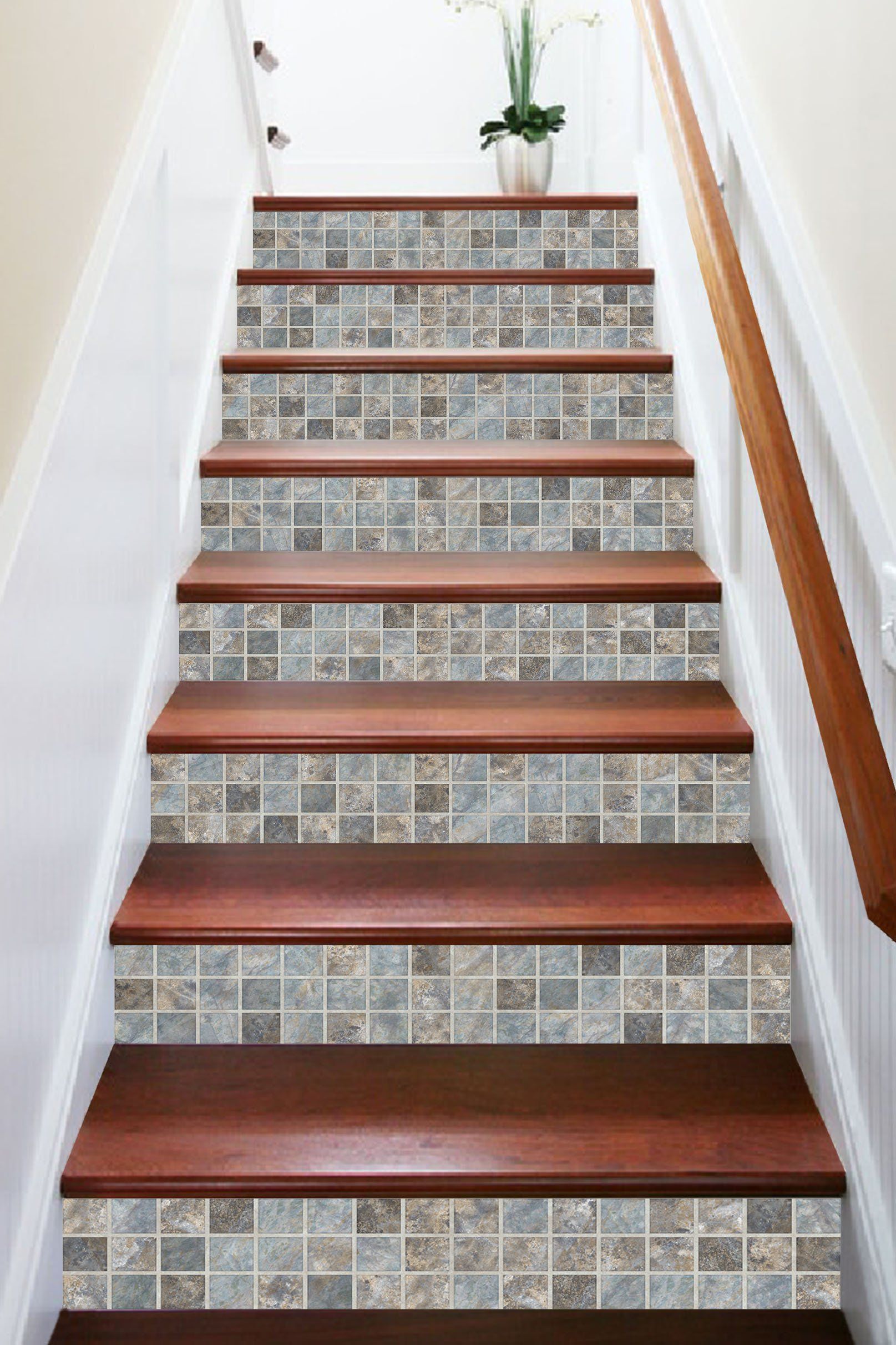 3D Elegant Square Mosaic 6517 Marble Tile Texture Stair Risers Wallpaper AJ Wallpaper 