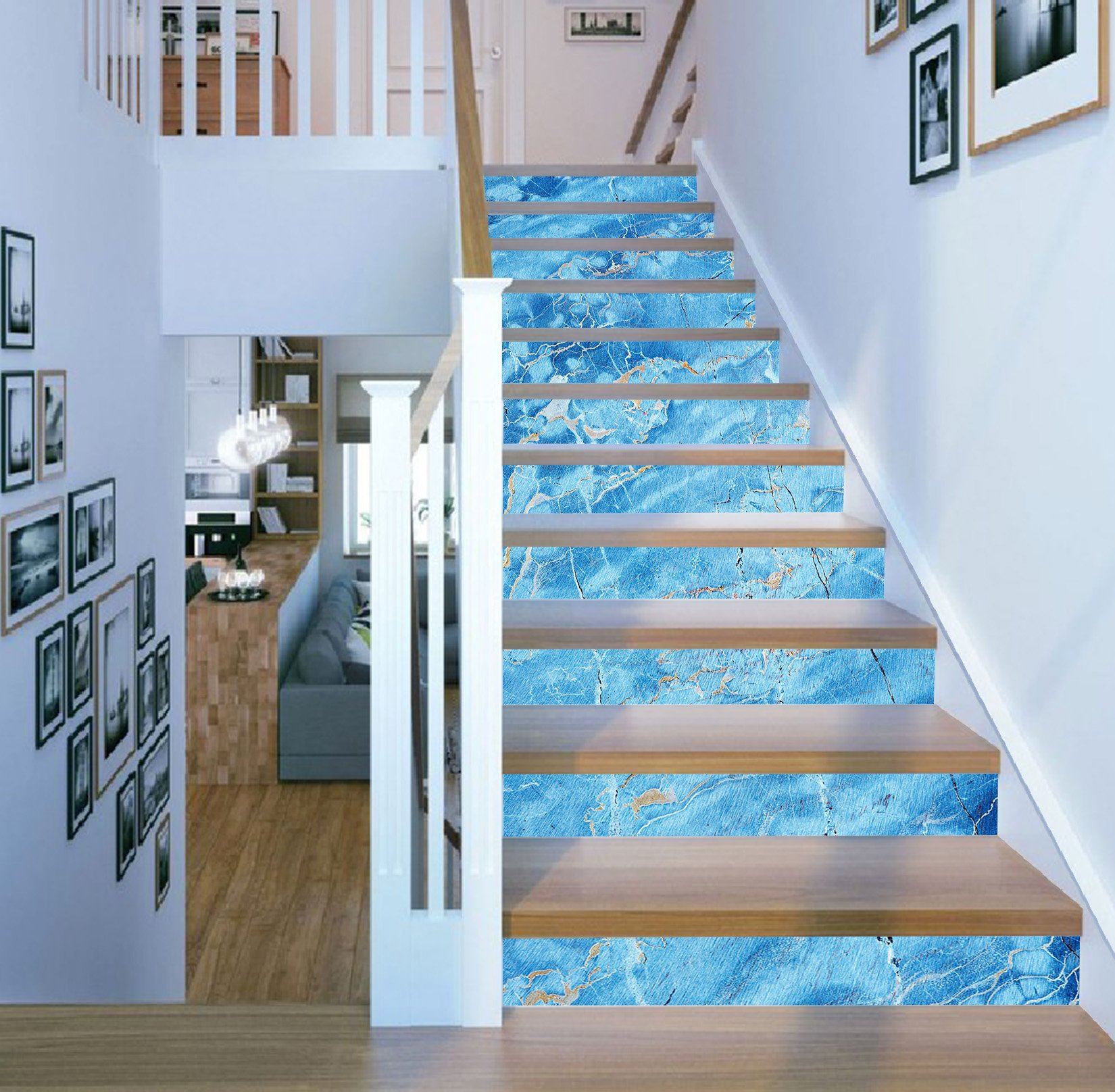 3D Blue Ocean 0661 Marble Tile Texture Stair Risers Wallpaper AJ Wallpaper 