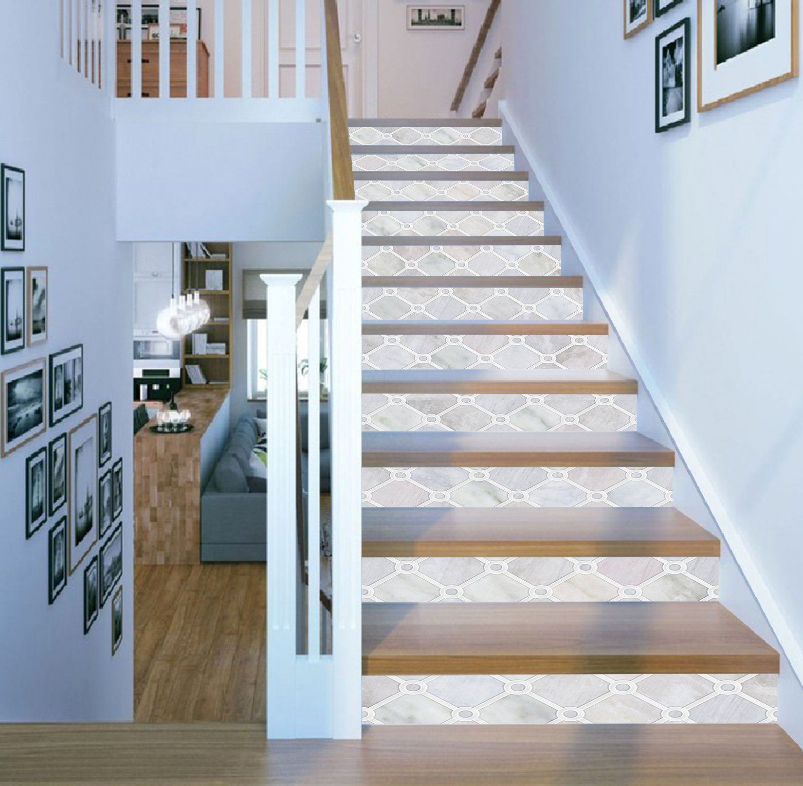 3D Elegant Grid 8547 Marble Tile Texture Stair Risers Wallpaper AJ Wallpaper 