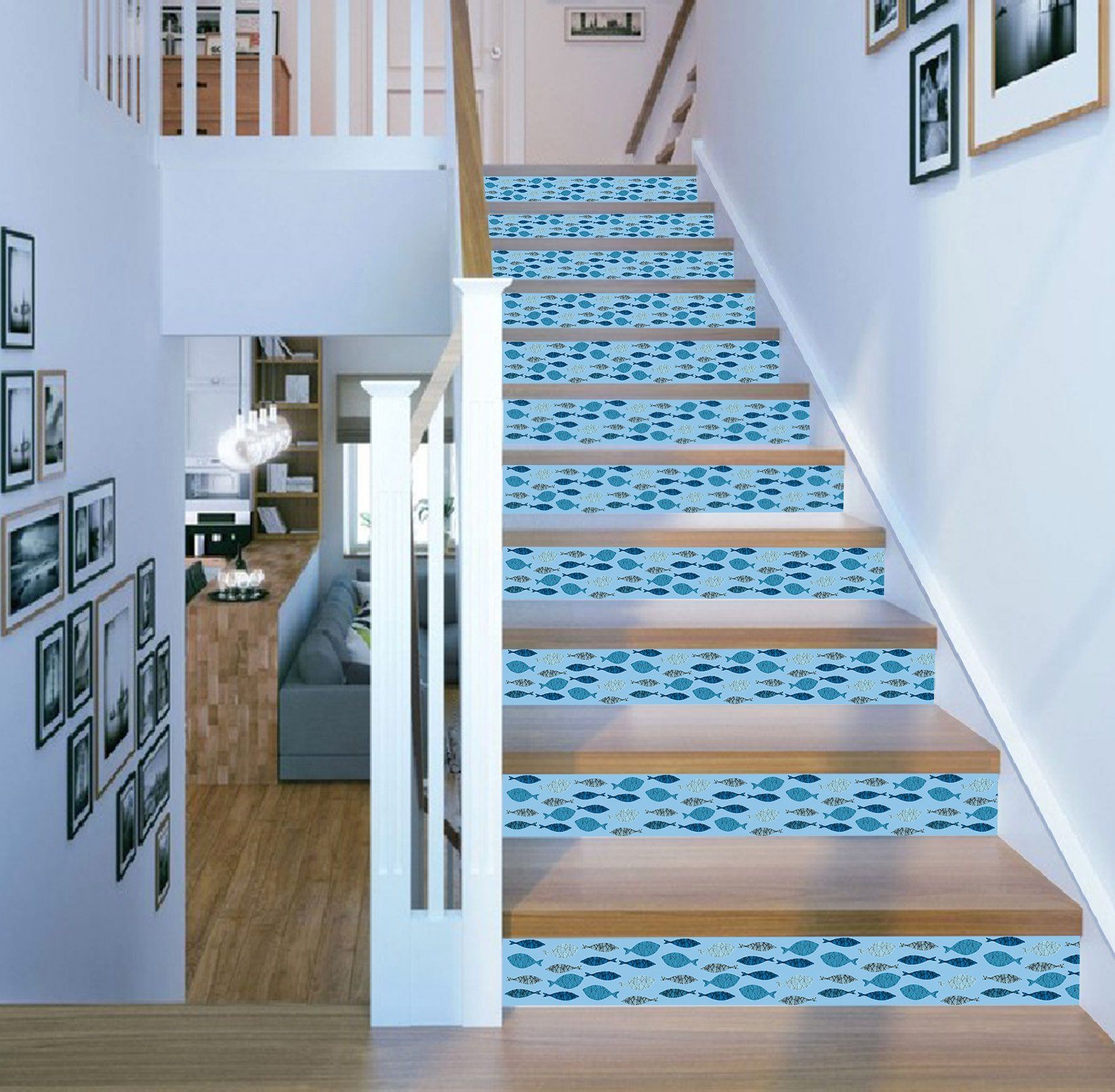 3D Fish Pattern 1685 Stair Risers Wallpaper AJ Wallpaper 