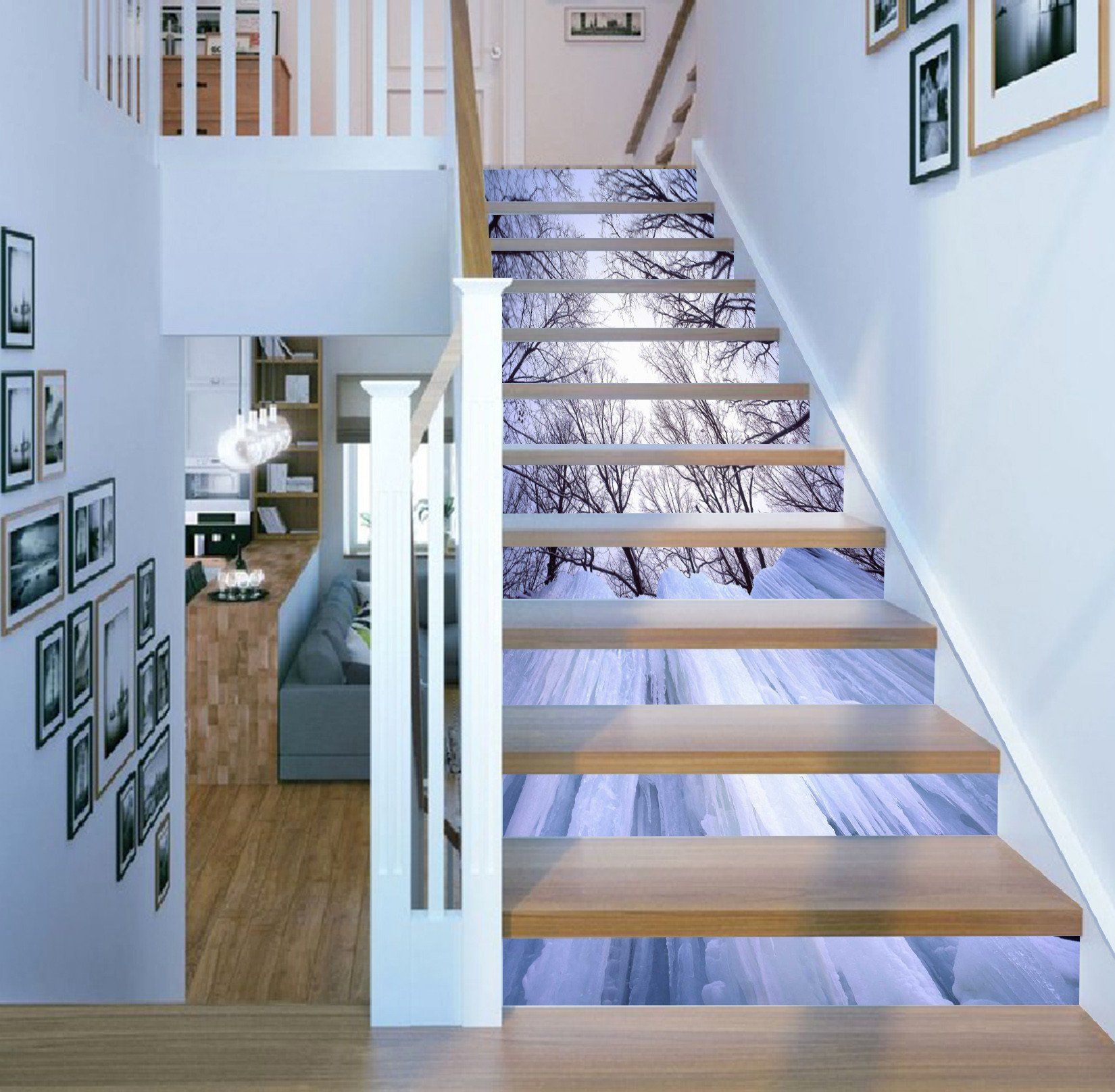 3D Bare Trees Frozen Waterfalls 715 Stair Risers Wallpaper AJ Wallpaper 