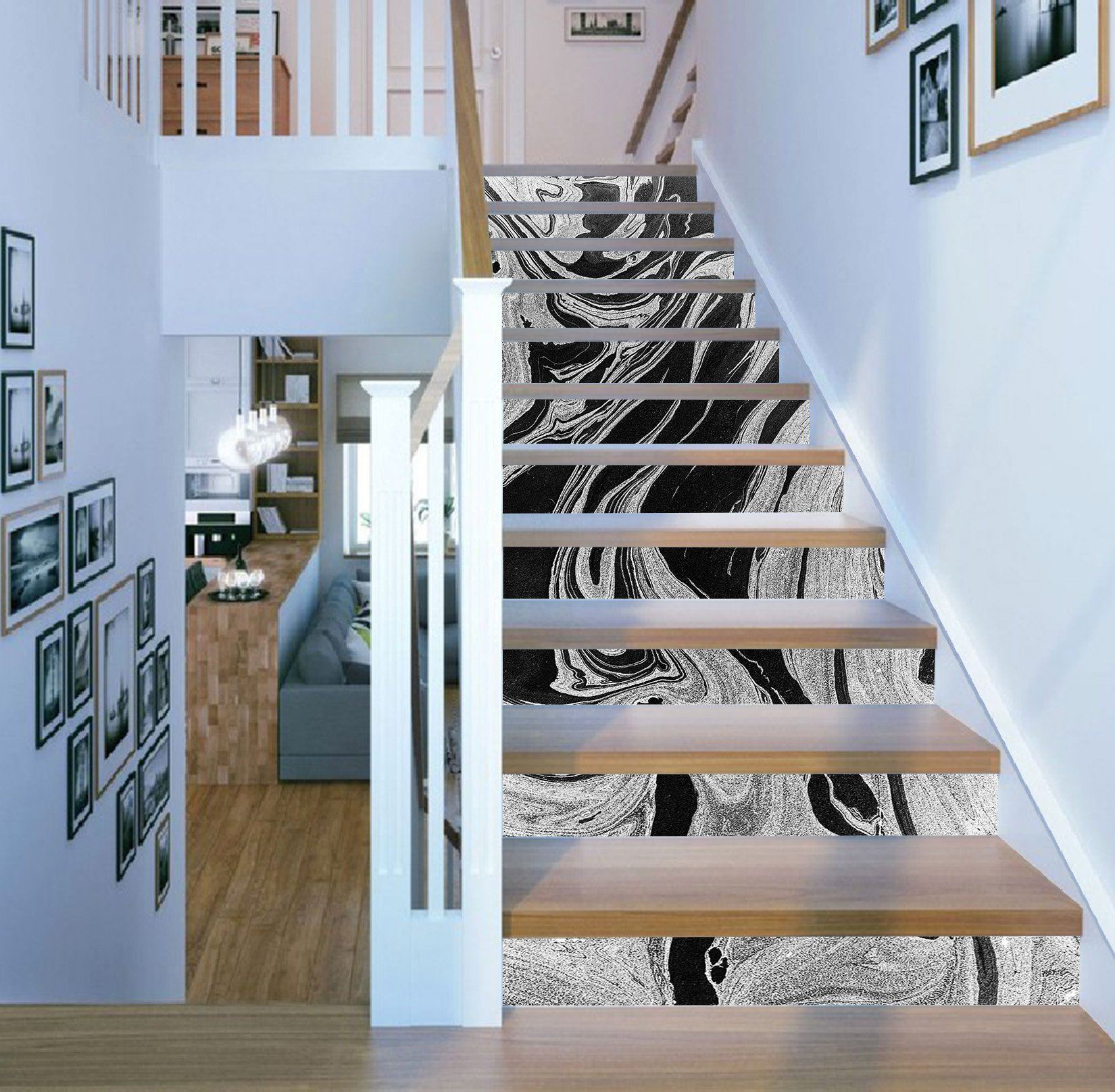 3D Mixed Ink 652 Marble Tile Texture Stair Risers Wallpaper AJ Wallpaper 