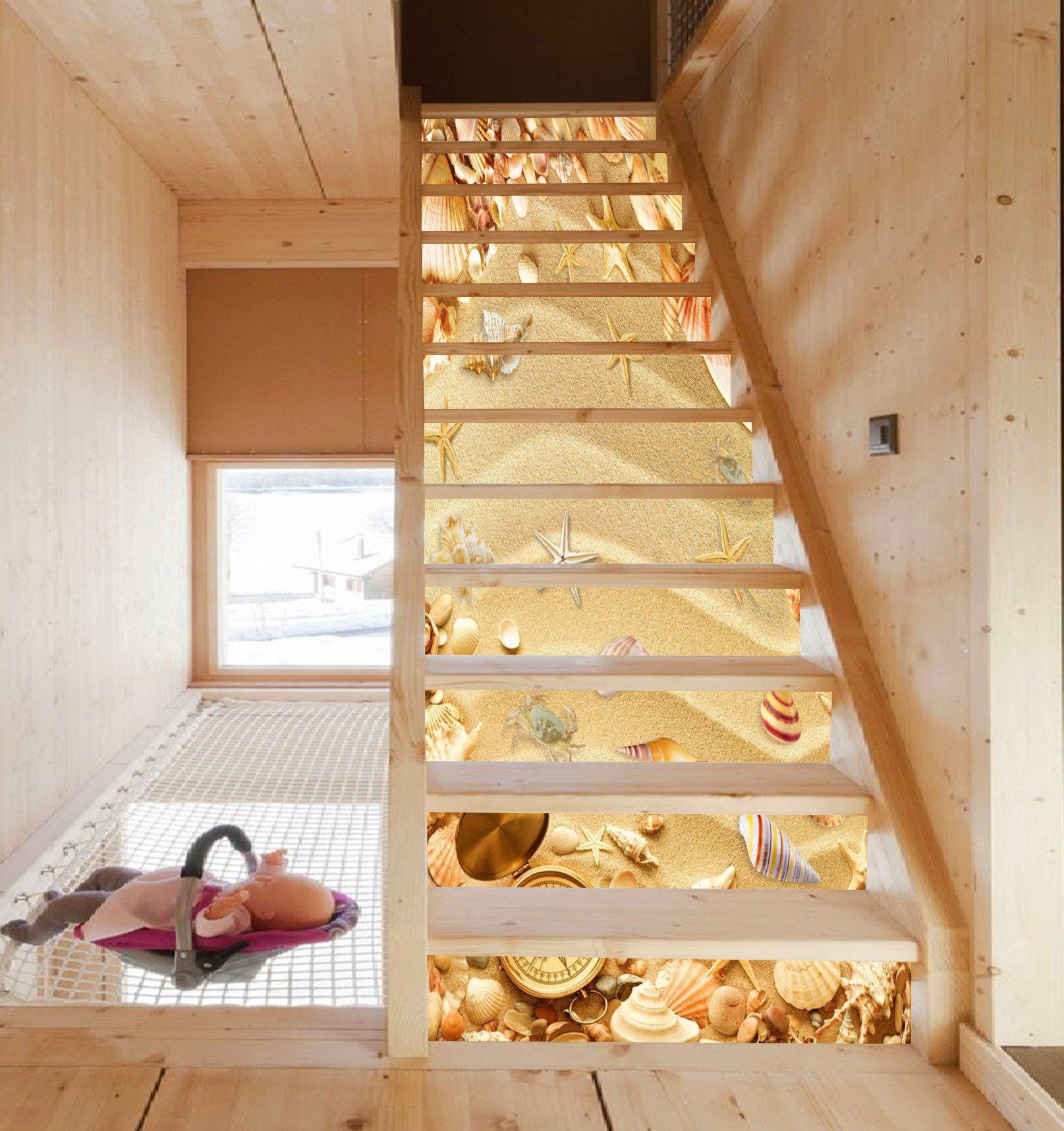 3D Beach Treasures Compass 425 Stair Risers Wallpaper AJ Wallpaper 