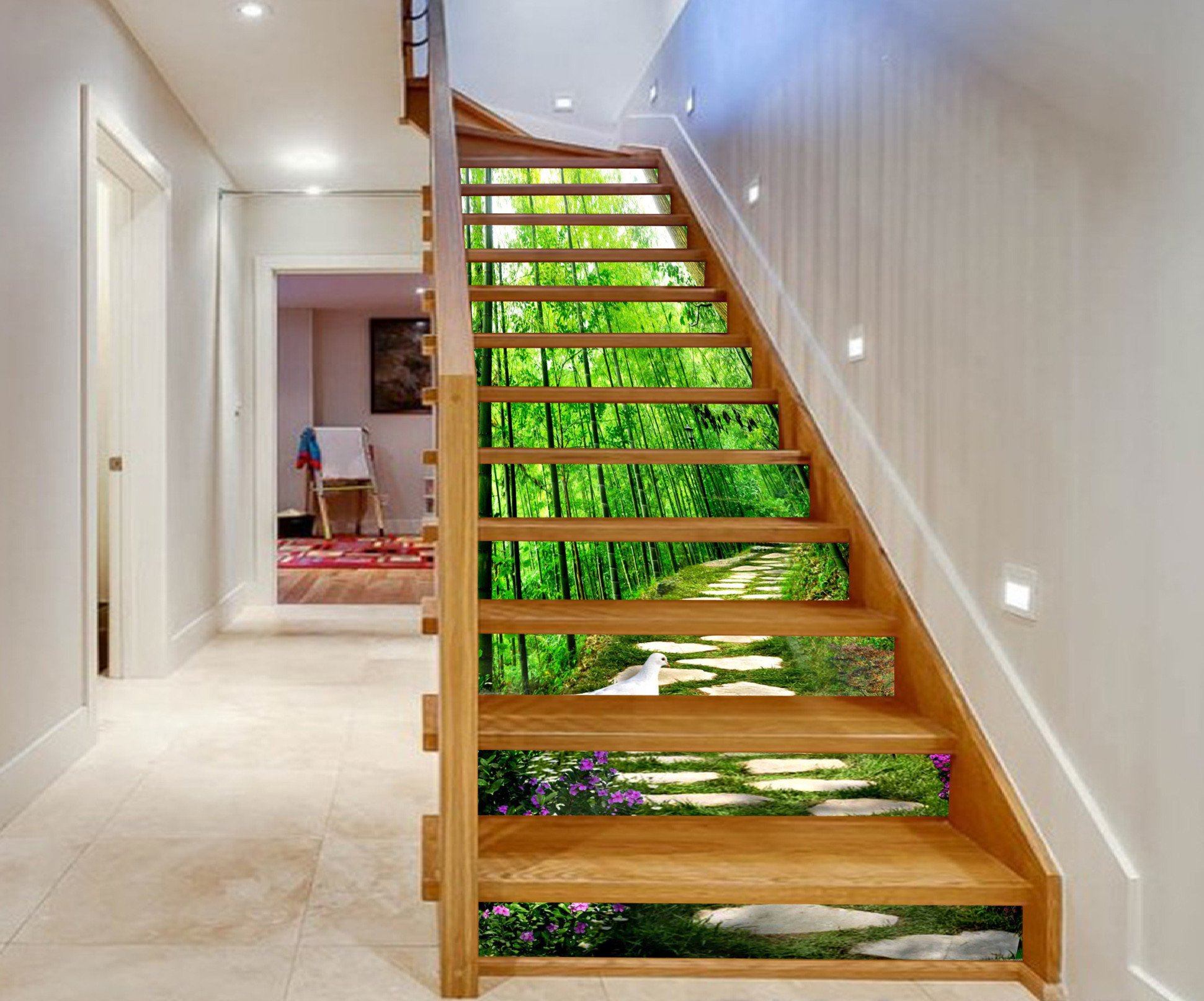 3D Bamboos Stone Road Bird 942 Stair Risers Wallpaper AJ Wallpaper 