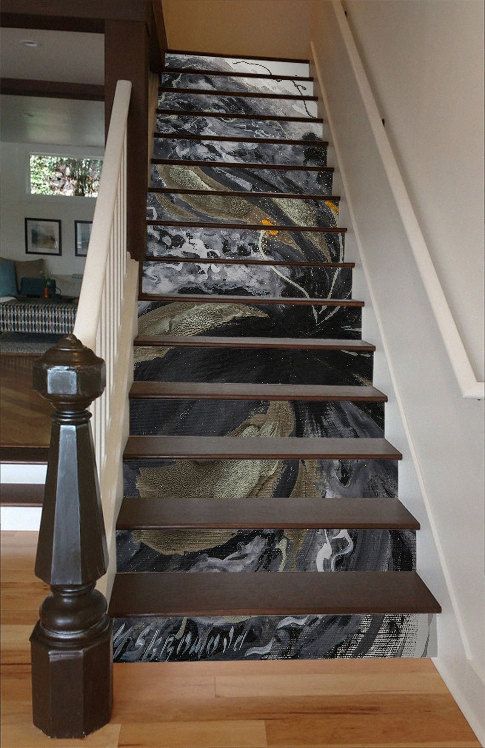 3D Black Ink Flower 2141 Skromova Marina Stair Risers