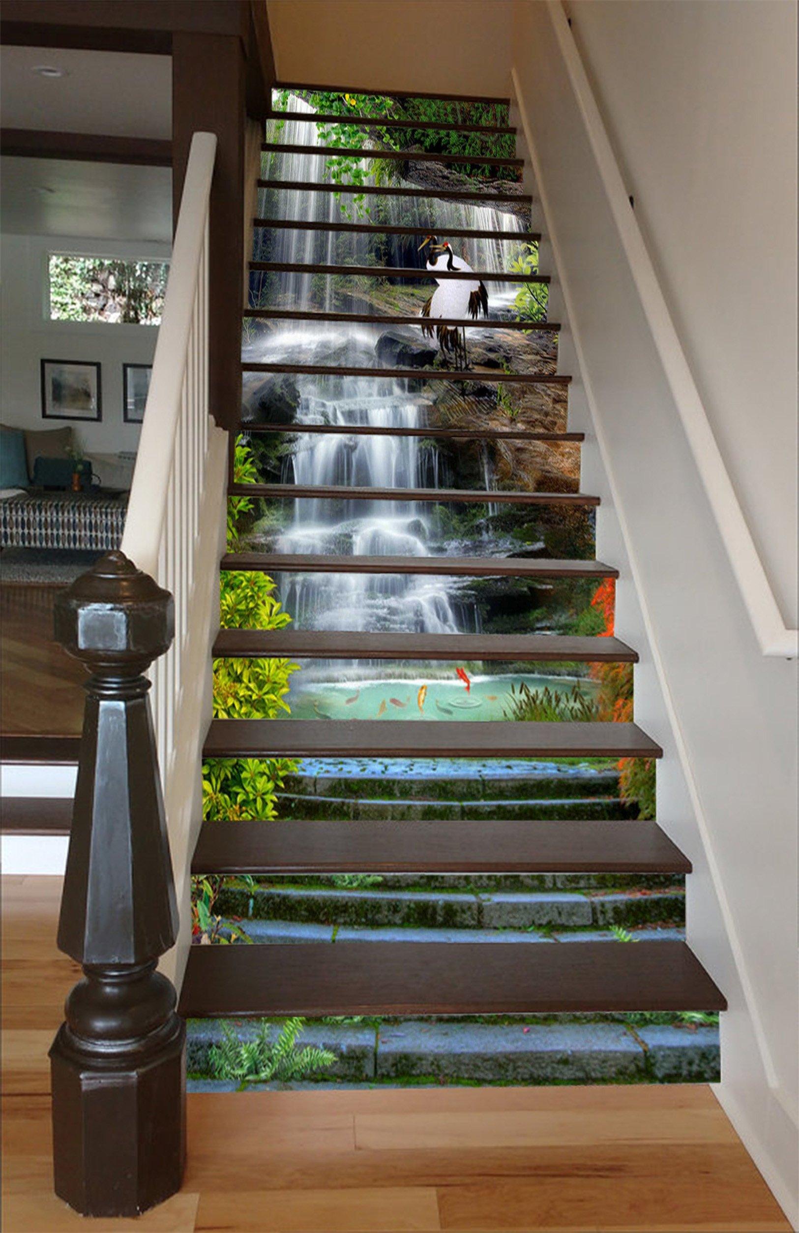 3D Waterfall Lake Stairway 1618 Stair Risers Wallpaper AJ Wallpaper 