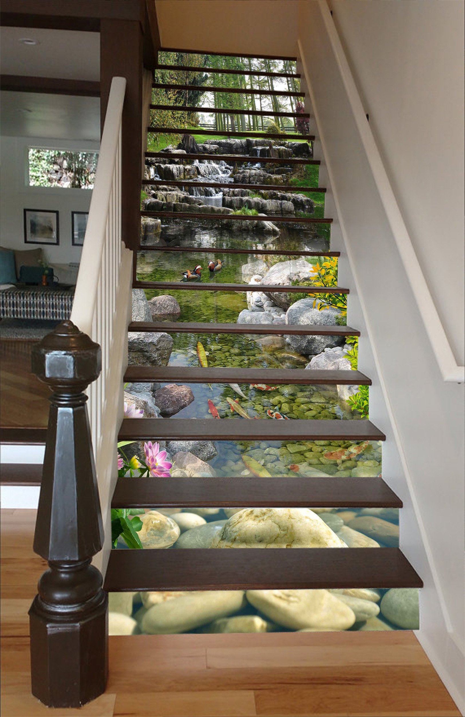 3D Grassland Clear River 1482 Stair Risers Wallpaper AJ Wallpaper 