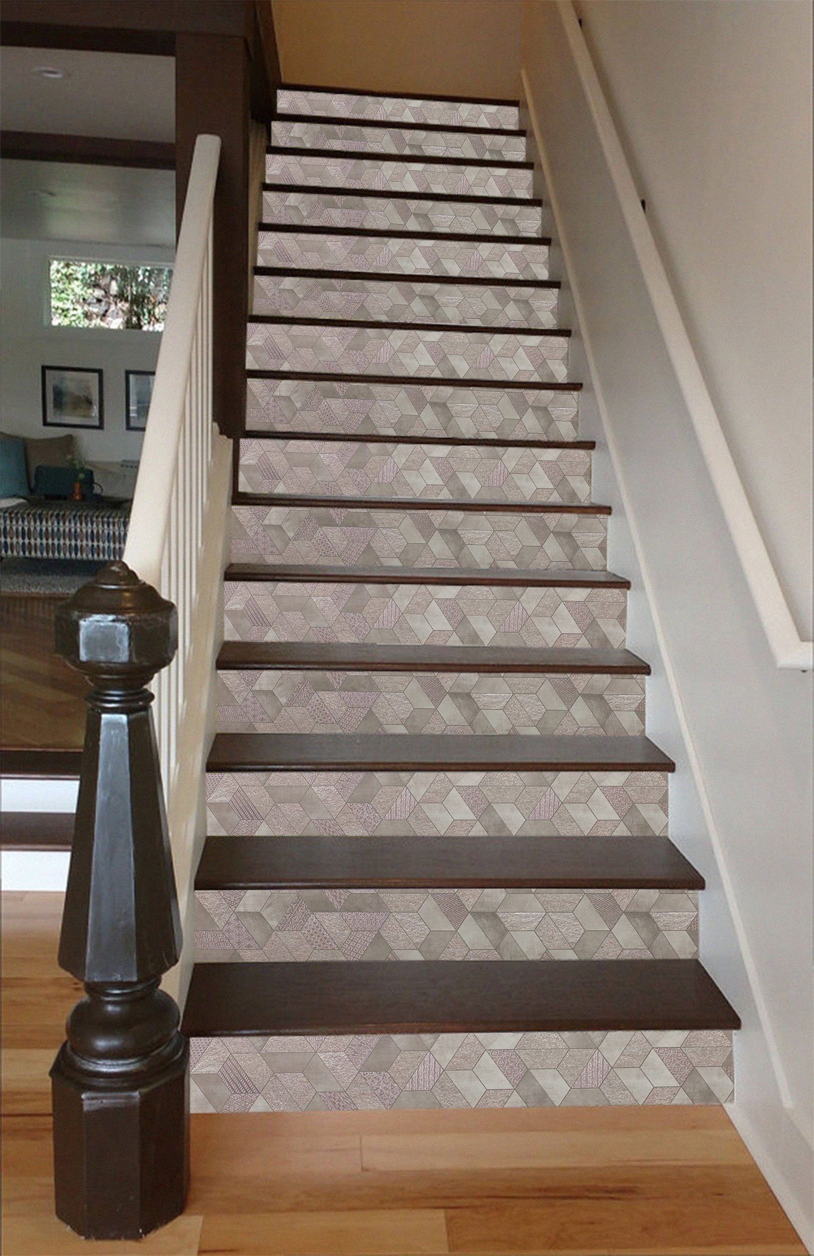 3D Trapezoidal Mosaic 4668 Marble Tile Texture Stair Risers Wallpaper AJ Wallpaper 