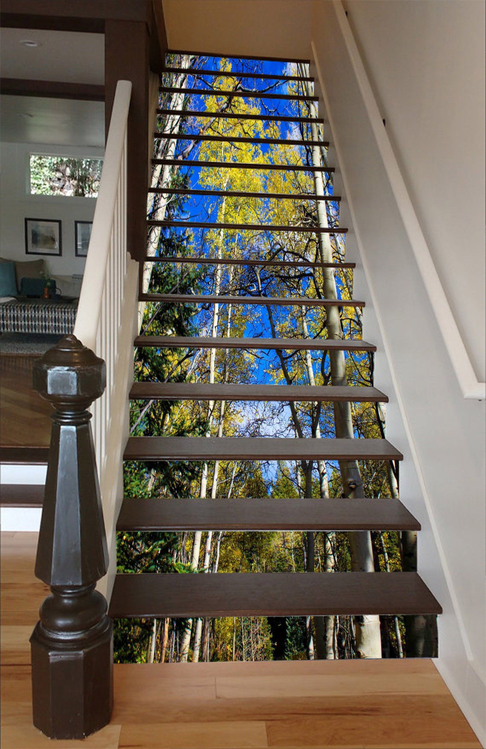 3D Forest Blue Sky 1585 Stair Risers Wallpaper AJ Wallpaper 