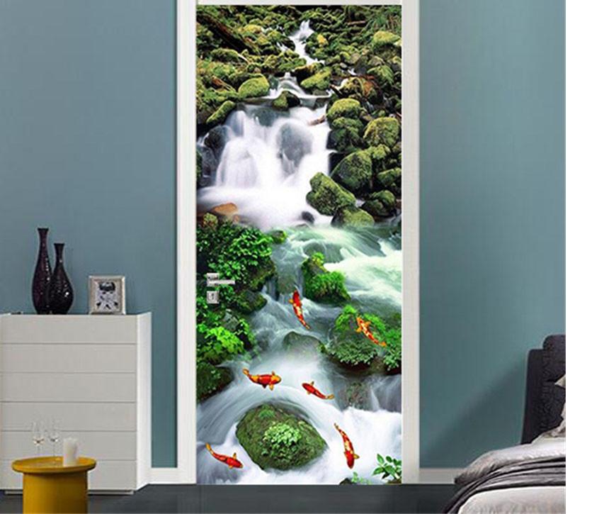 3D carp in the river door mural Wallpaper AJ Wallpaper 