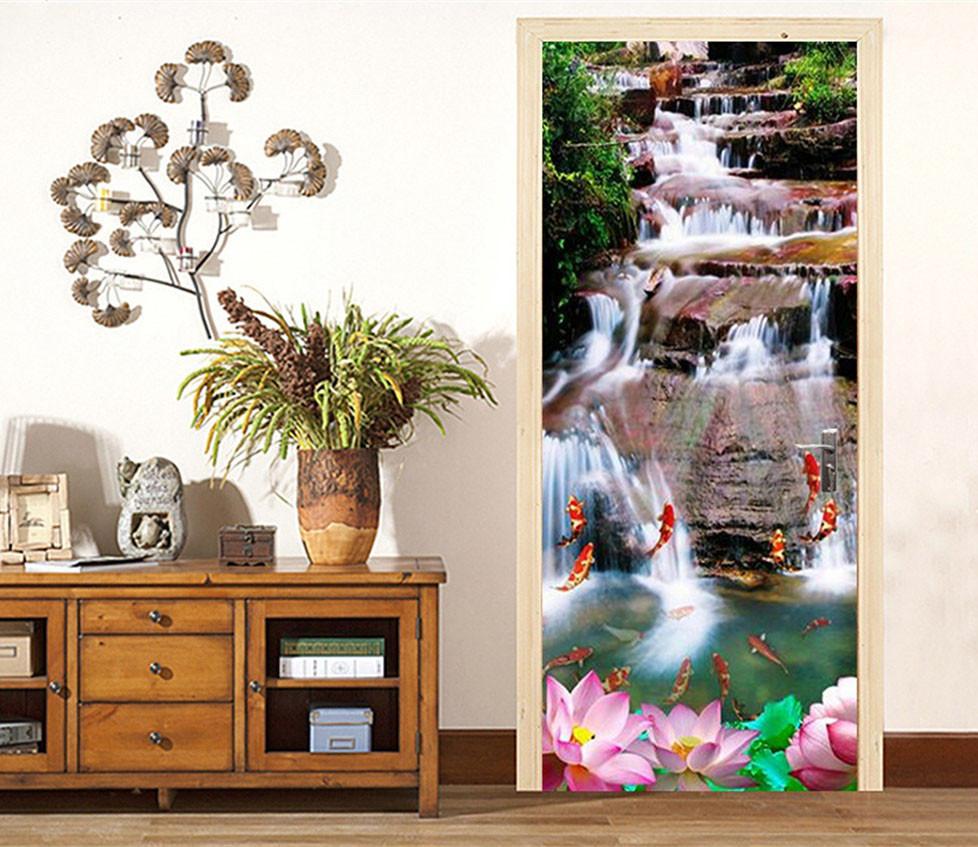 3D carp in water door mural Wallpaper AJ Wallpaper 