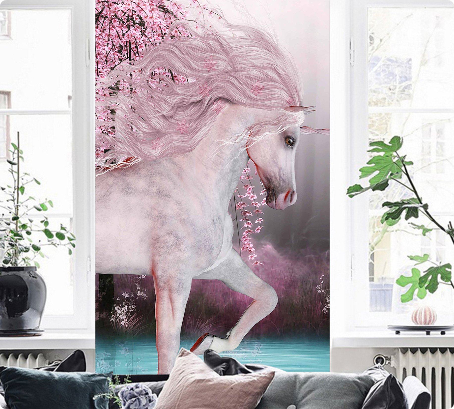 3D Plum Blossom White Horse 031 Wallpaper AJ Wallpaper 