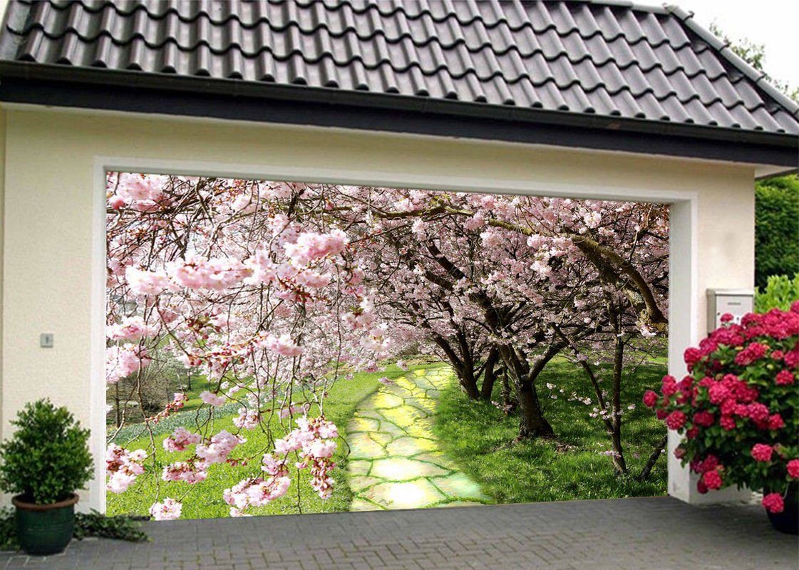 3D Peach blossom Garage Door Murals 180cm high and 340cm wide and have it cut into 4 x 85cm pieces wide in HEAVY DUTY VINYL AJ Wallpaper 