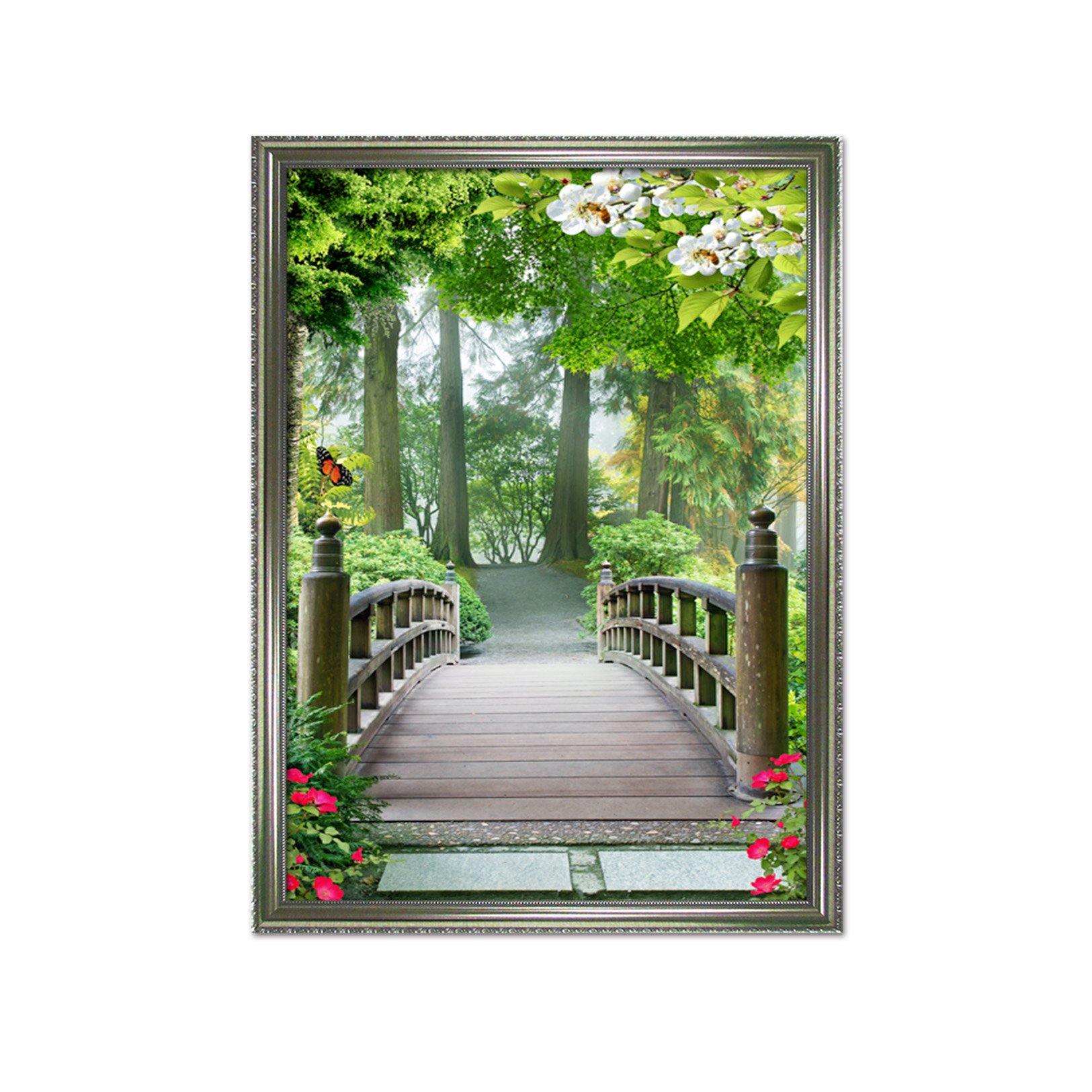 3D Forest Bridge 103 Fake Framed Print Painting Wallpaper AJ Creativity Home 