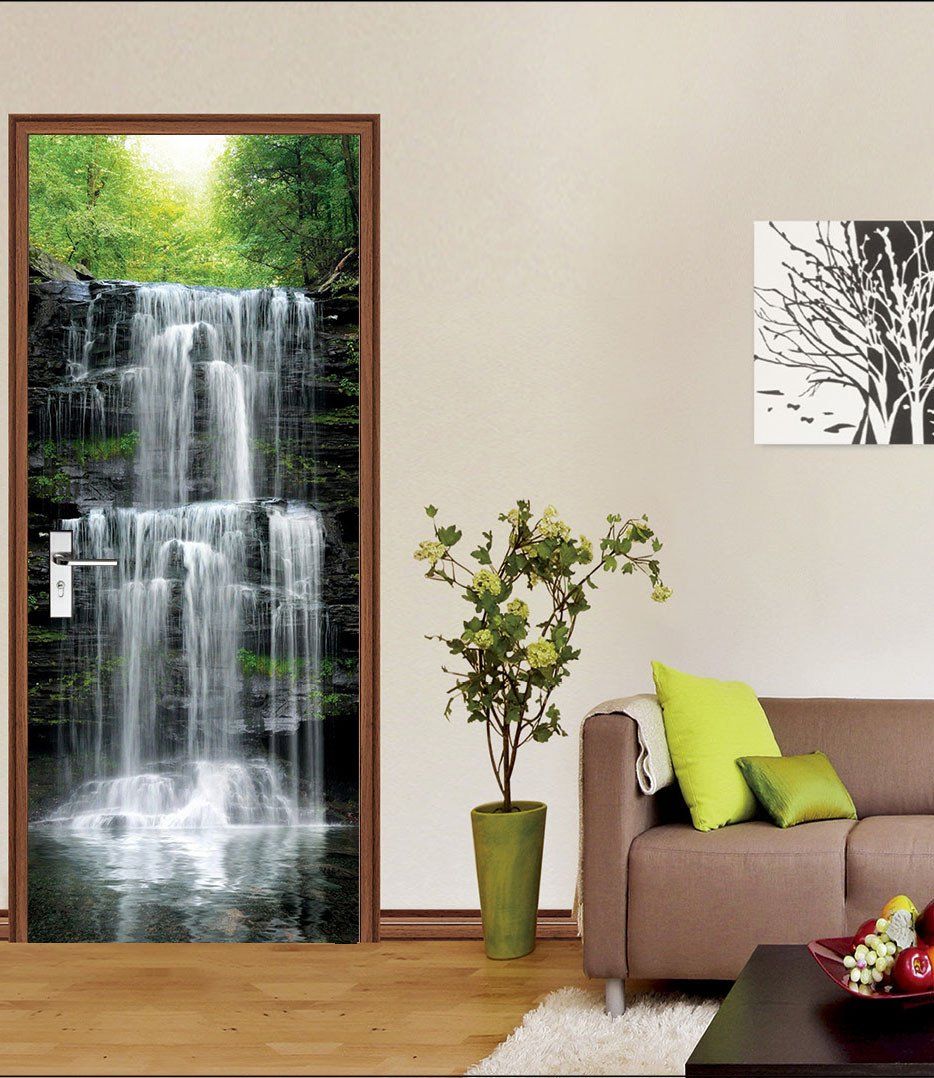 3D flying waterfall door mural Wallpaper AJ Wallpaper 