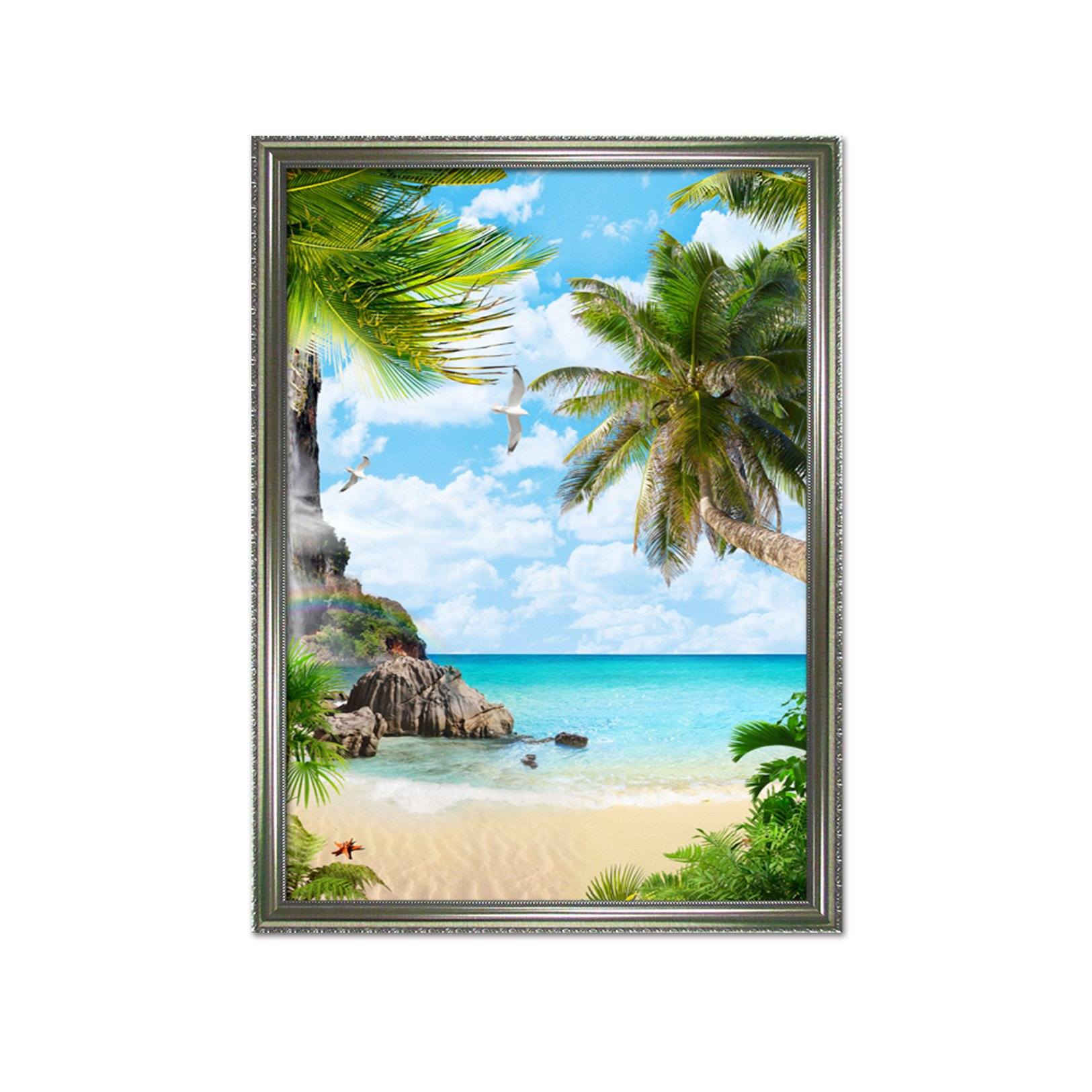 3D Coconut Beach 043 Fake Framed Print Painting Wallpaper AJ Creativity Home 