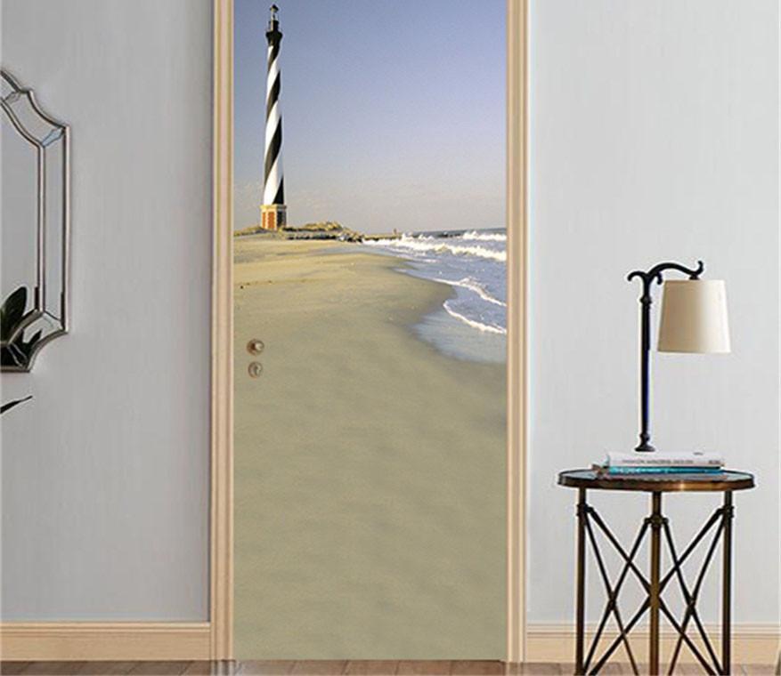 3D low tide beach door mural Wallpaper AJ Wallpaper 