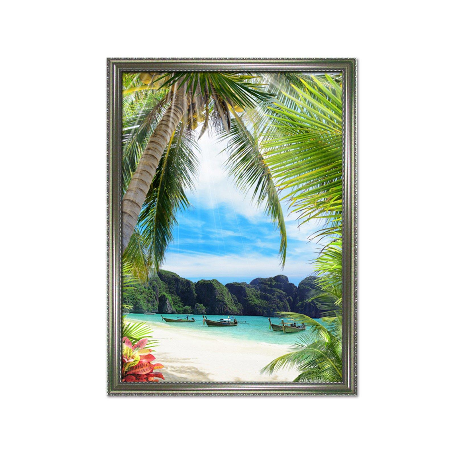 3D Coconut Boat 047 Fake Framed Print Painting Wallpaper AJ Creativity Home 