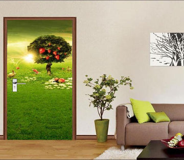3D fruit tree sunlight animal painting door mural Wallpaper AJ Wallpaper 