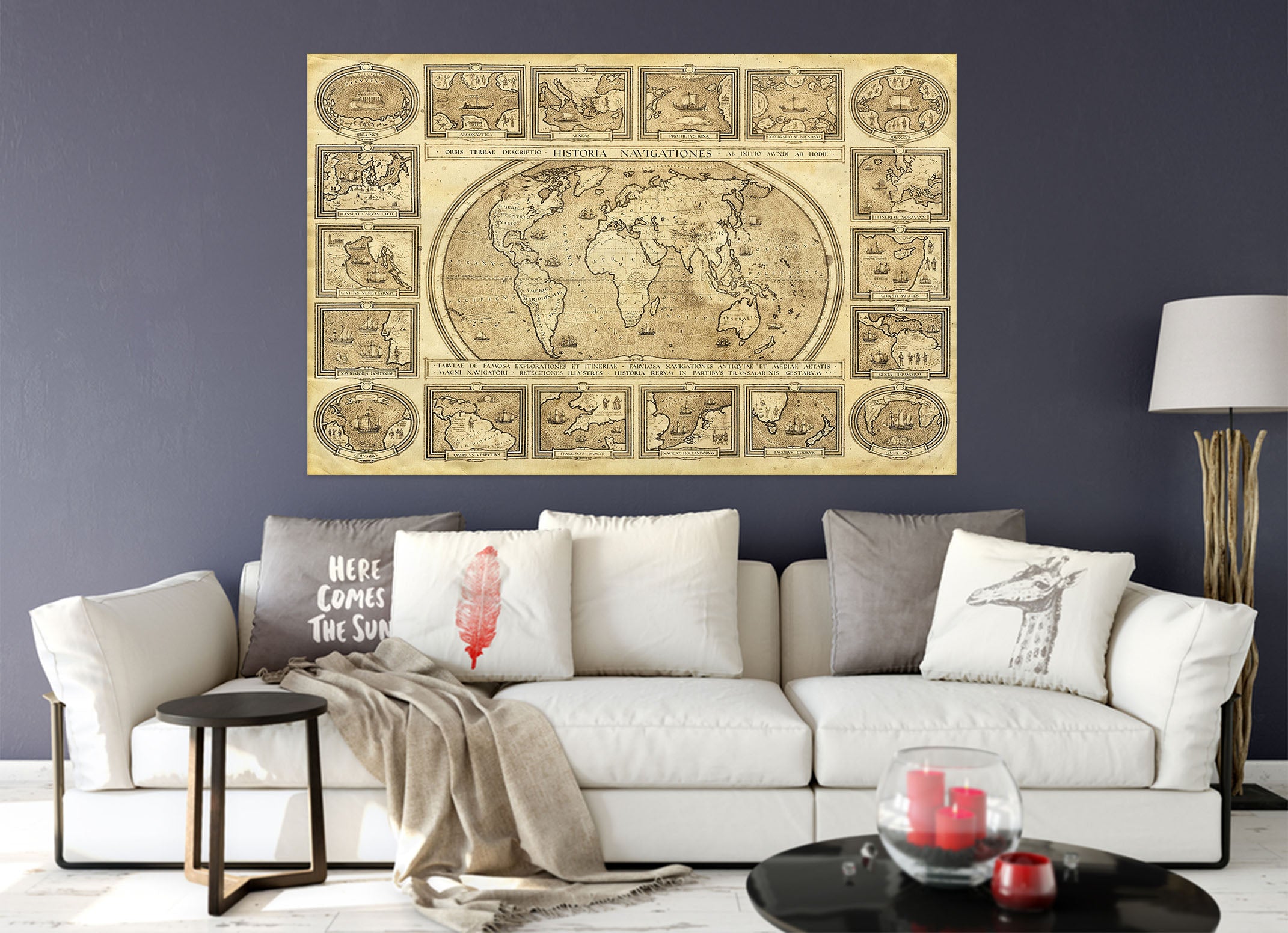 3D Gold Pattern 126 World Map Wall Sticker