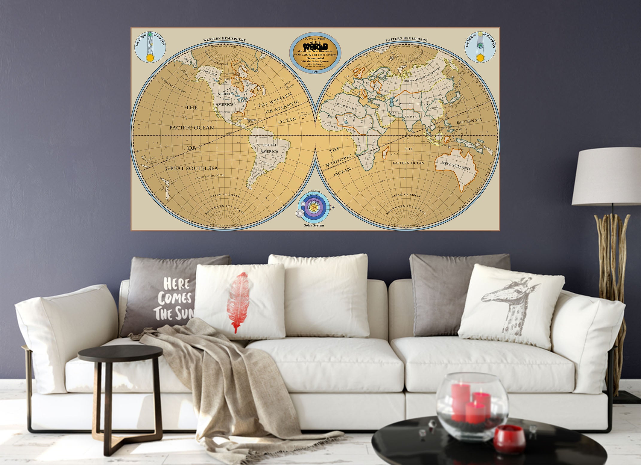 3D Yellow Globe 218 World Map Wall Sticker