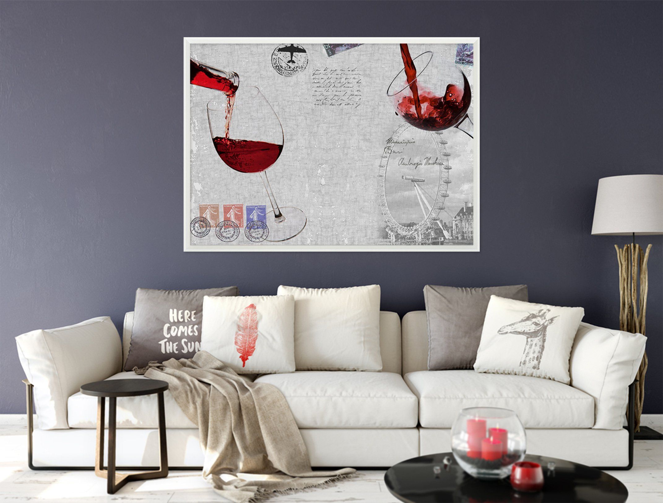 3D Red Wine Glass 041 Fake Framed Print Painting Wallpaper AJ Creativity Home 