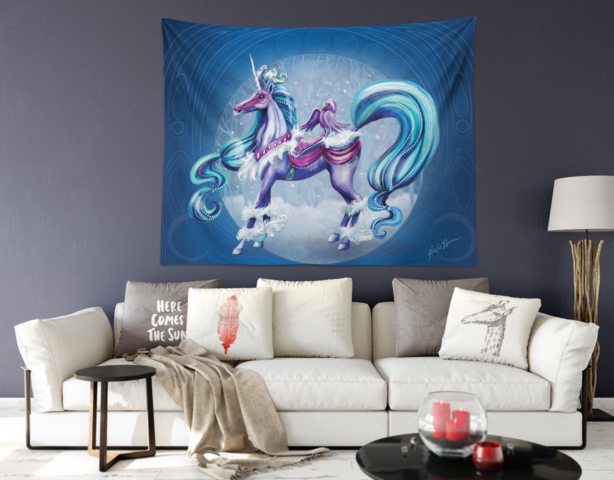 3D Winter Unicorn 5212 Rose Catherine Khan Tapestry Hanging Cloth Hang