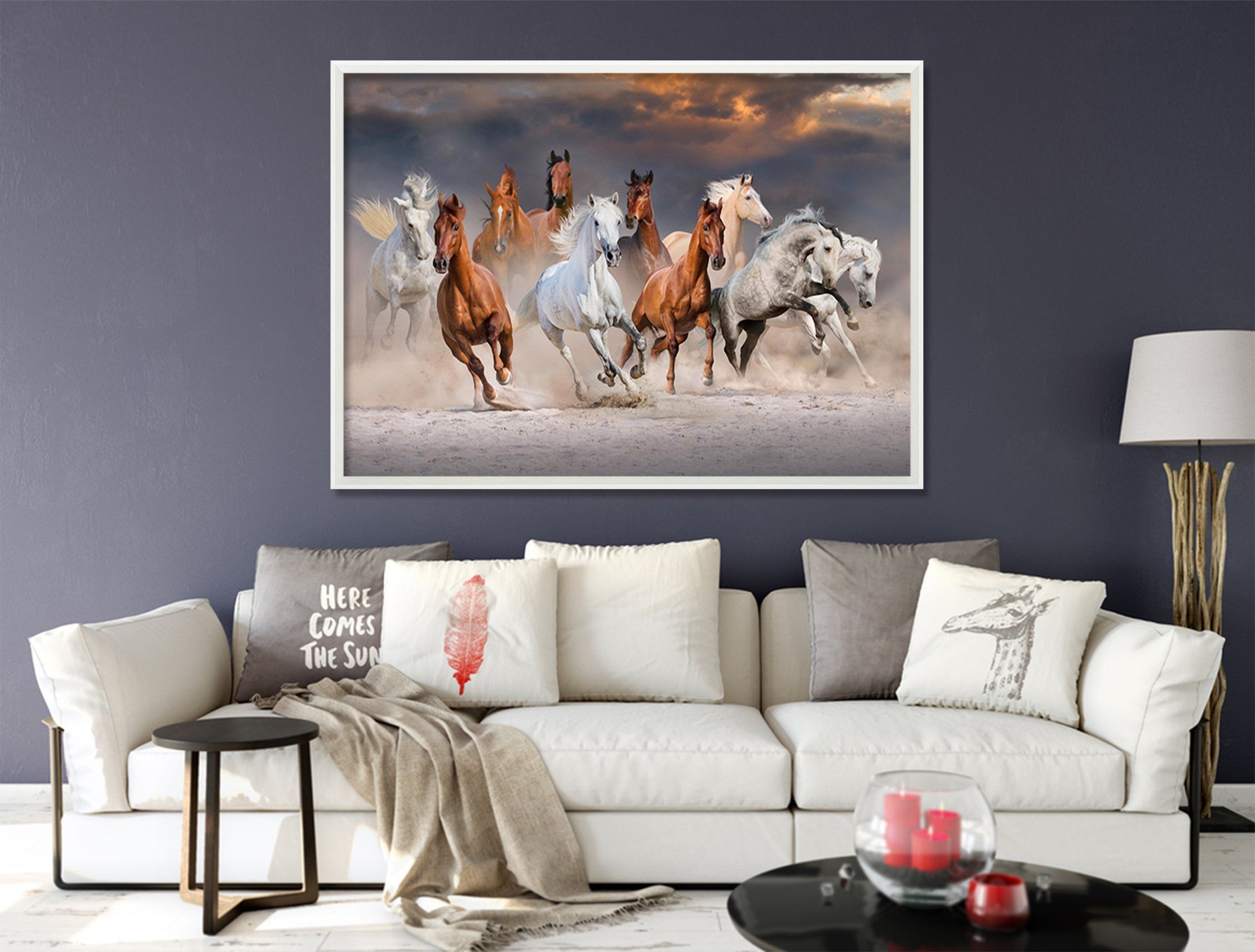 3D Running Horses 057 Fake Framed Print Painting Wallpaper AJ Creativity Home 