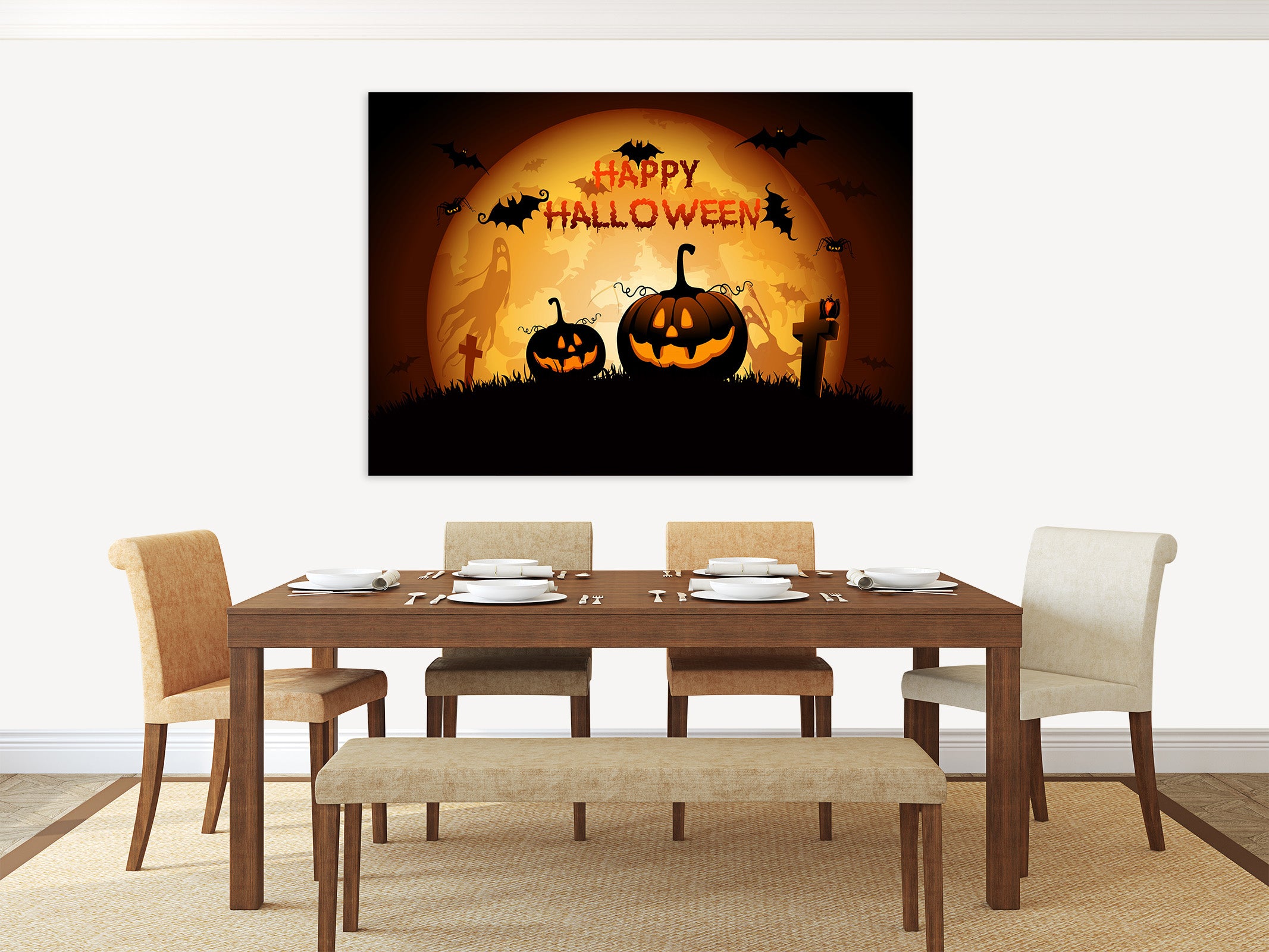 3D Pumpkin Moon Bat 002 Halloween Wall Stickers Wallpaper AJ Wallpaper 2 