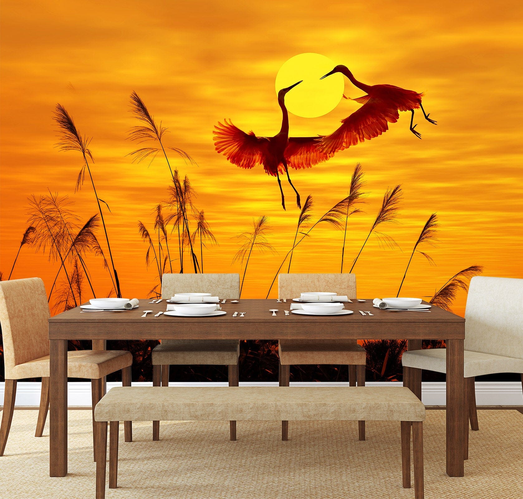 3D Sunset Crane 402 Wall Murals Wallpaper AJ Wallpaper 2 