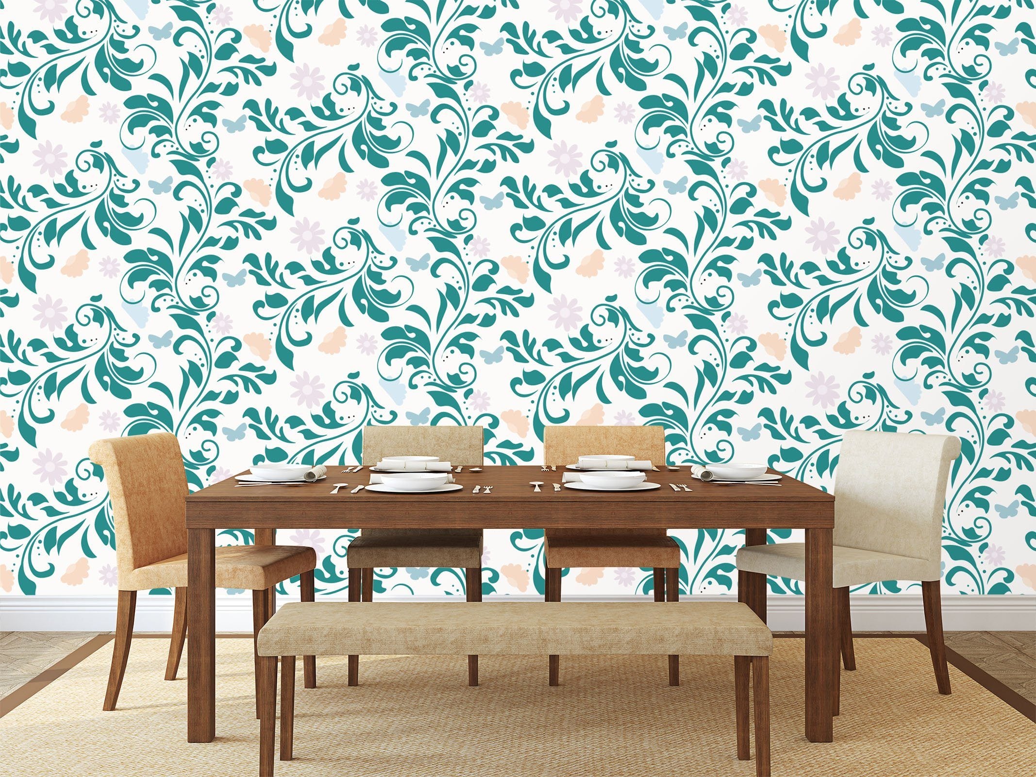 3D Blue Leaf Pattern 613 Wallpaper AJ Wallpaper 