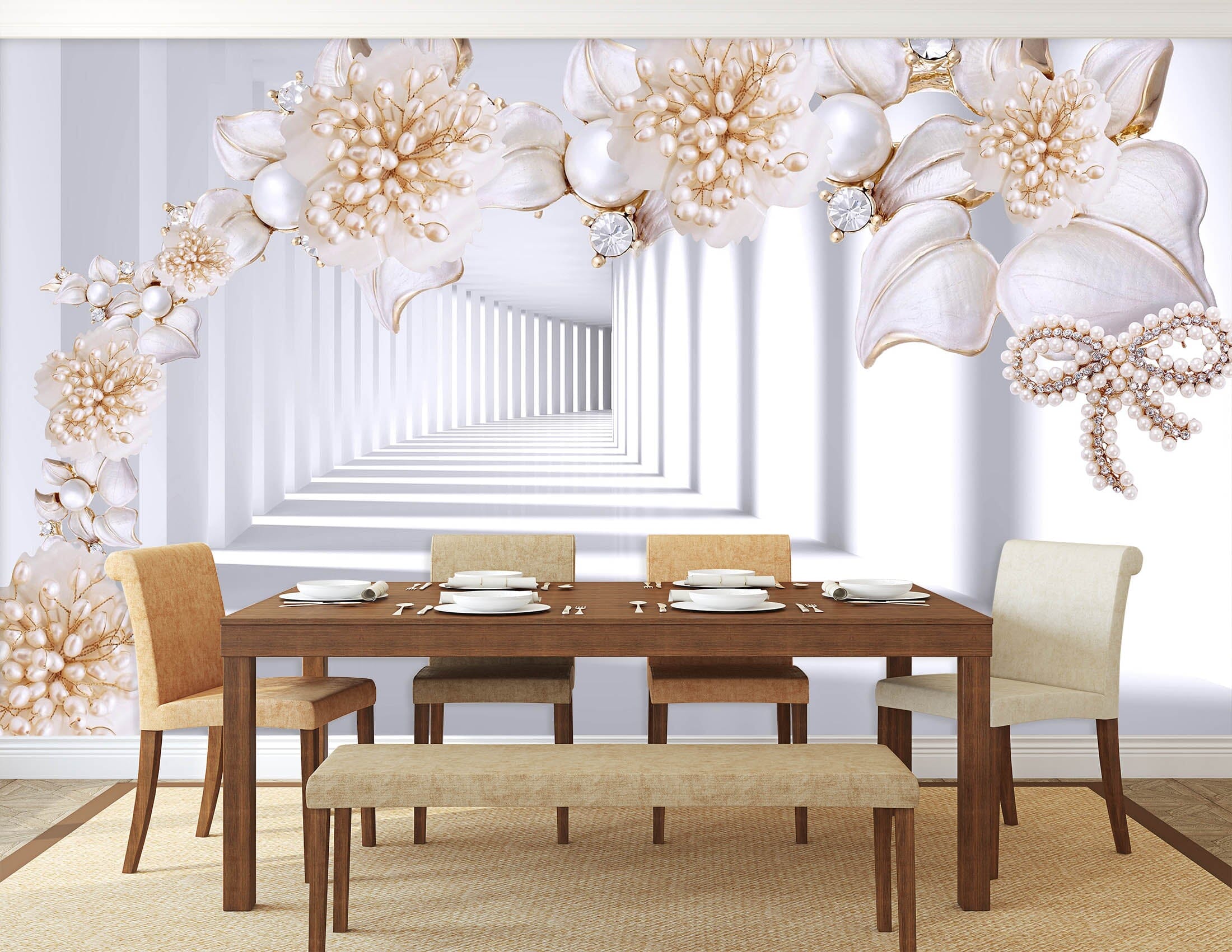 3D Pearl Flower 1401 Wall Murals Wallpaper AJ Wallpaper 2 