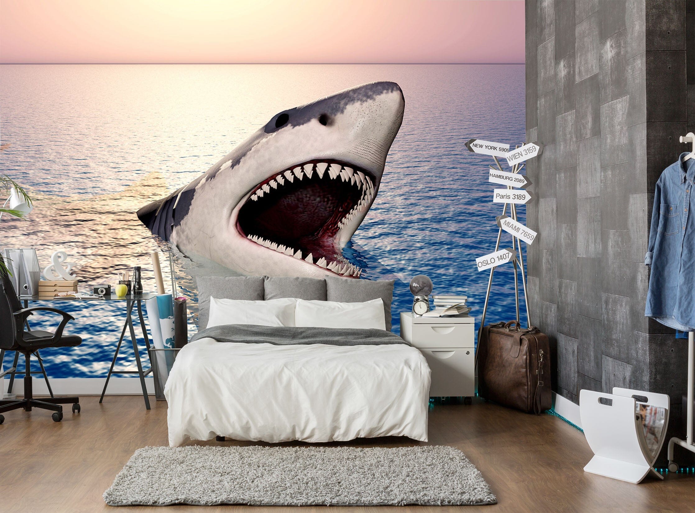 3D Sunset Shark 251 Wall Murals Wallpaper AJ Wallpaper 2 