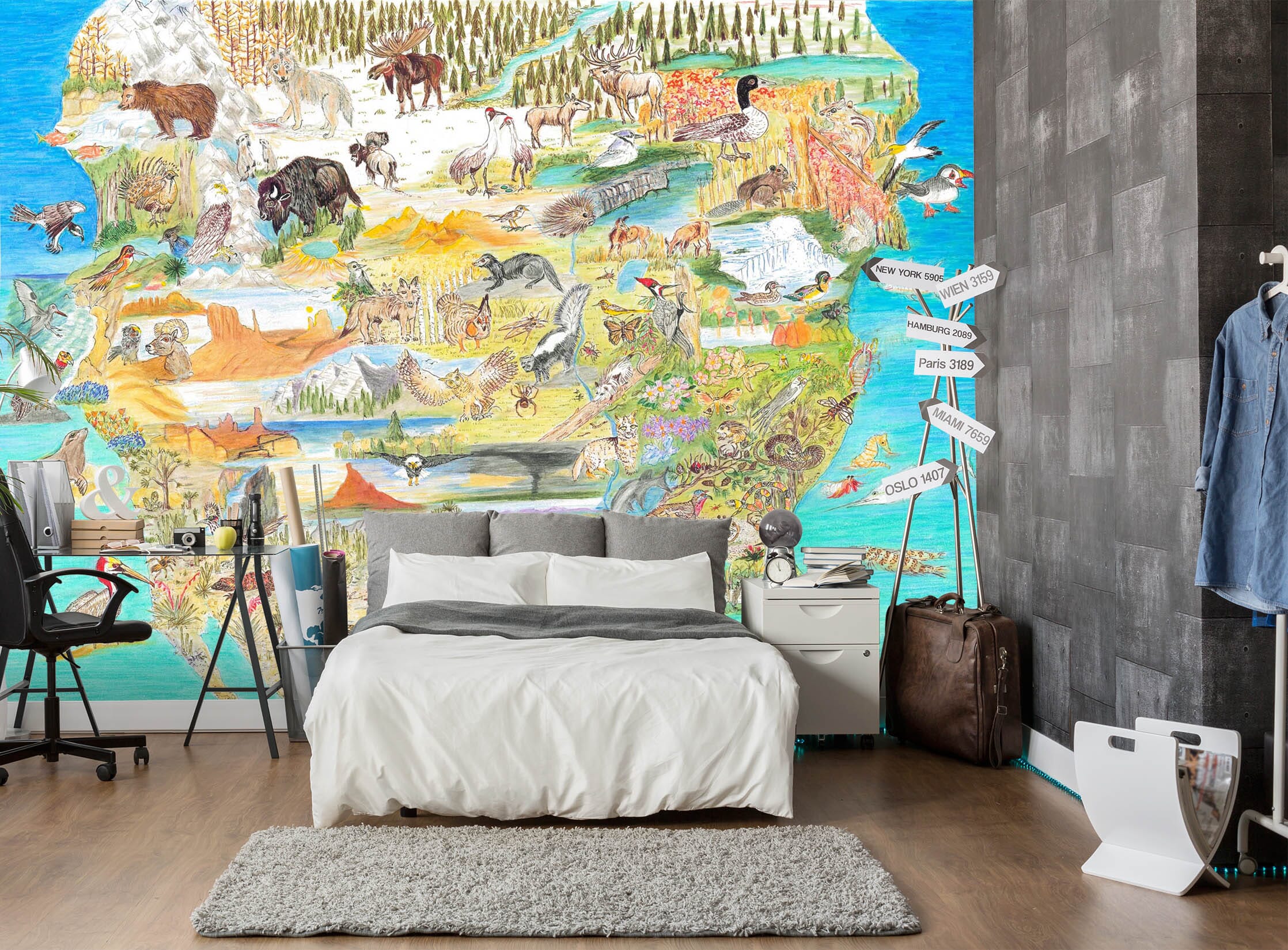 3D Animal Map 1414 Michael Sewell Wall Mural Wall Murals Wallpaper AJ Wallpaper 2 