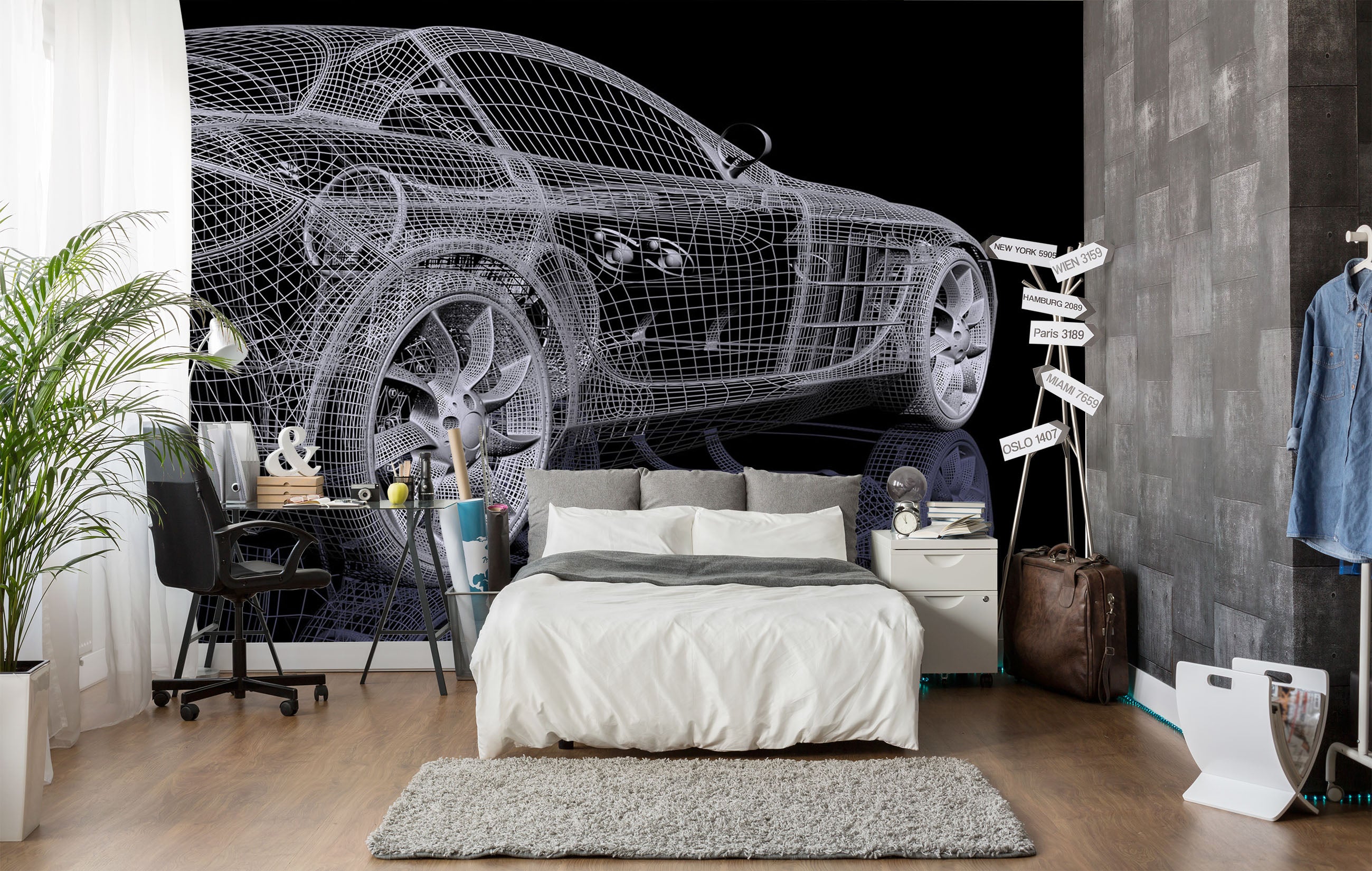 3D Outline Car Pattern 228 Vehicle Wall Murals