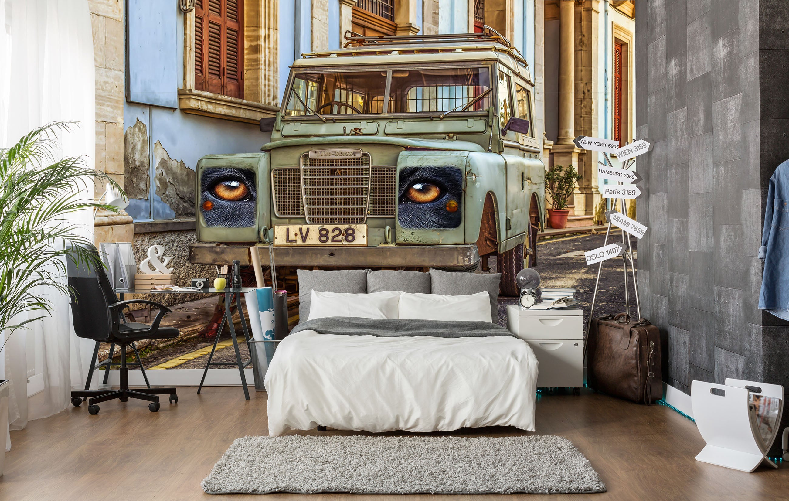 3D Vintage Green Car 231 Vehicle Wall Murals