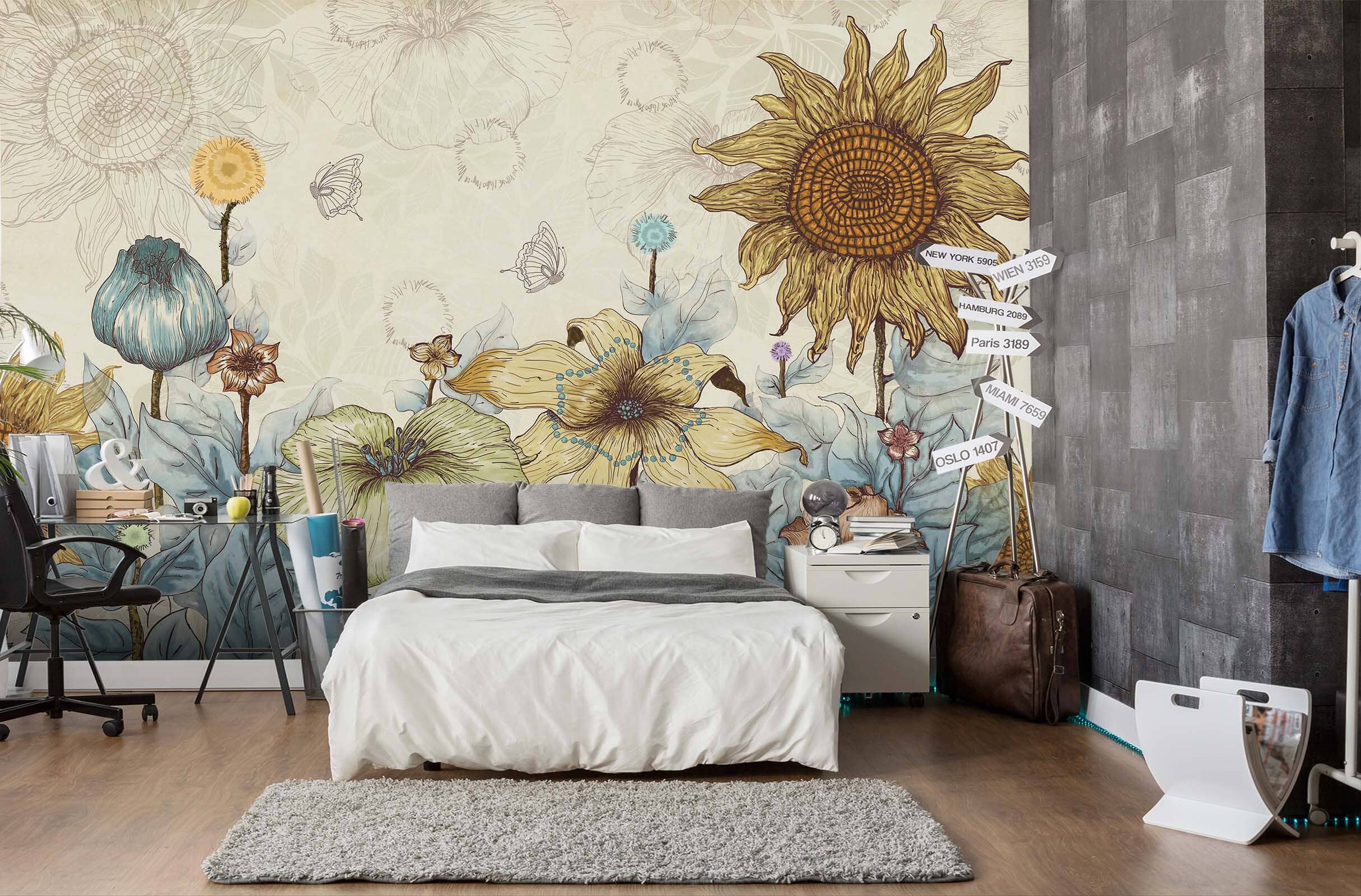 3D Hand Drawn Sunflower 109 Wall Murals Wallpaper AJ Wallpaper 2 