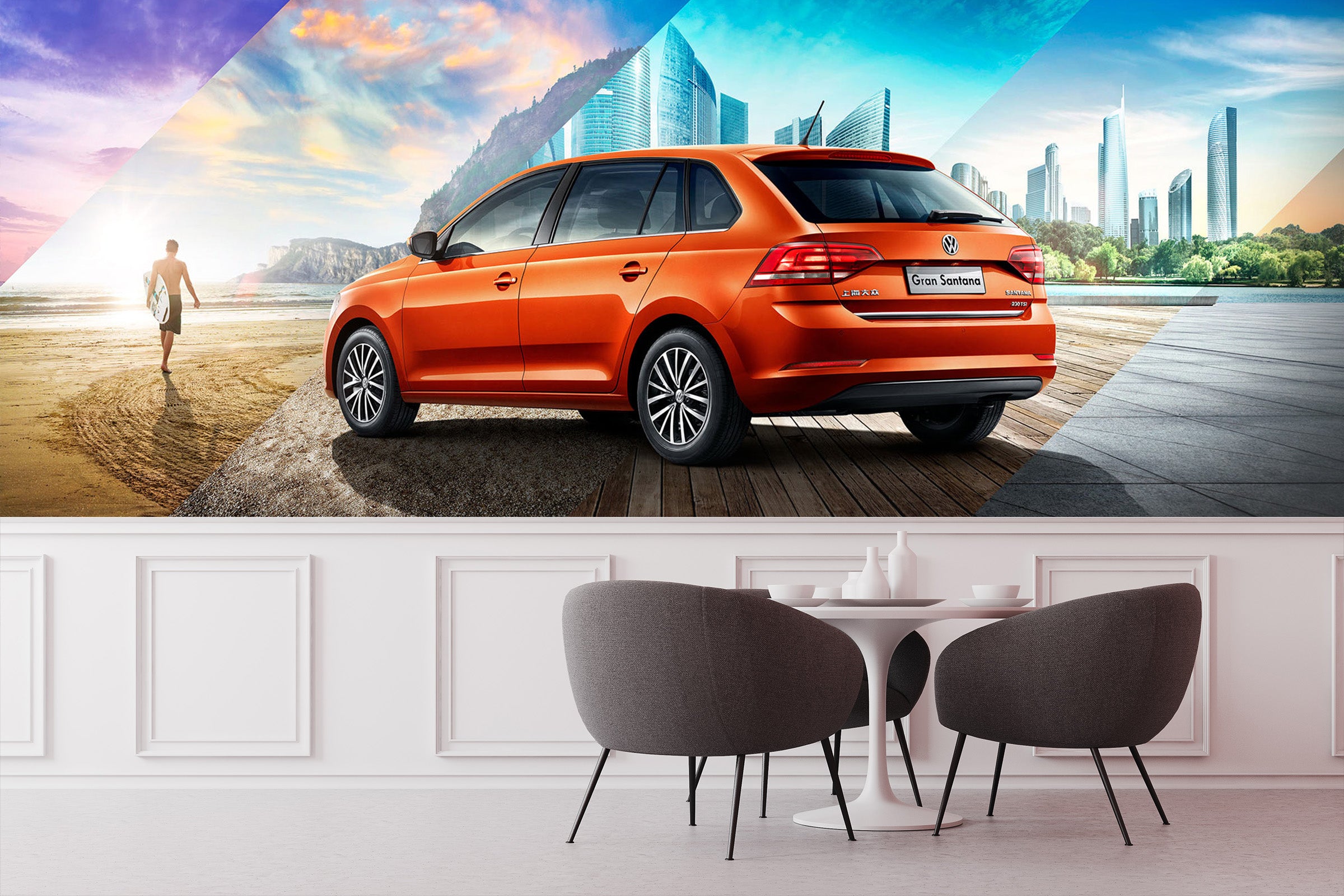 3D Beach Car Building 074 Vehicle Wall Murals