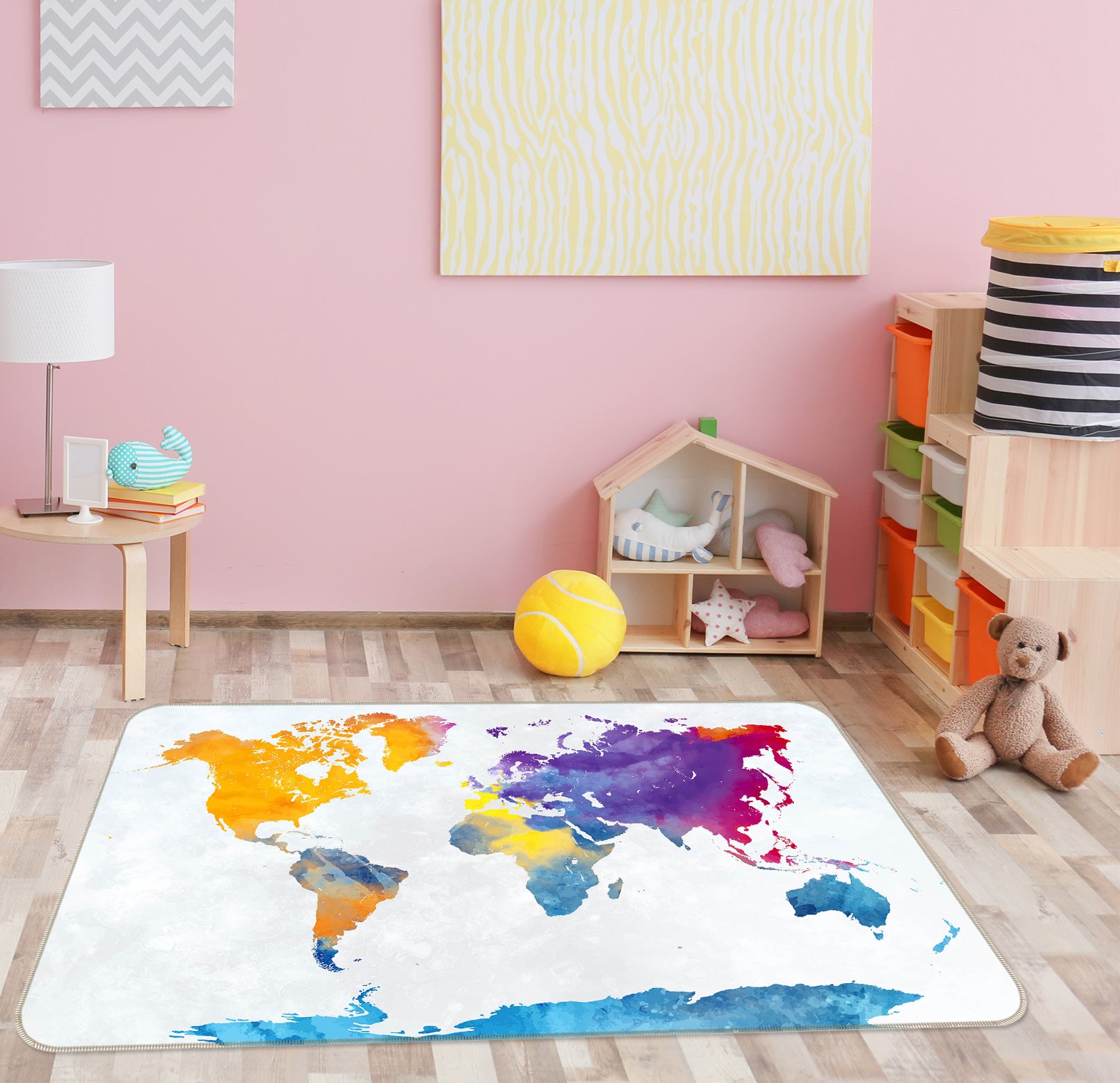 3D Color Painting 202 World Map Non Slip Rug Mat