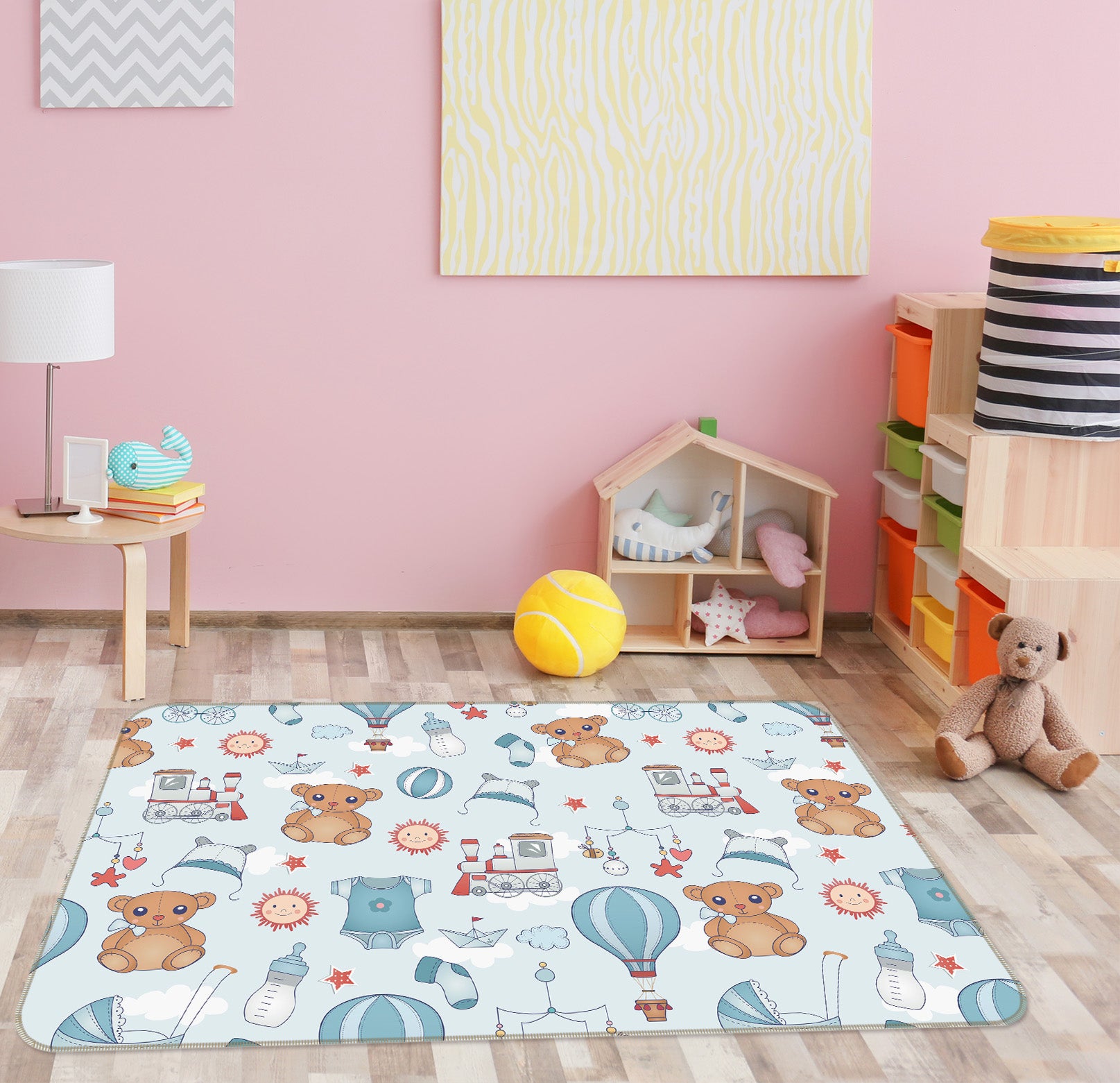 3D Hot Air Balloon Bear 34066 Non Slip Rug Mat